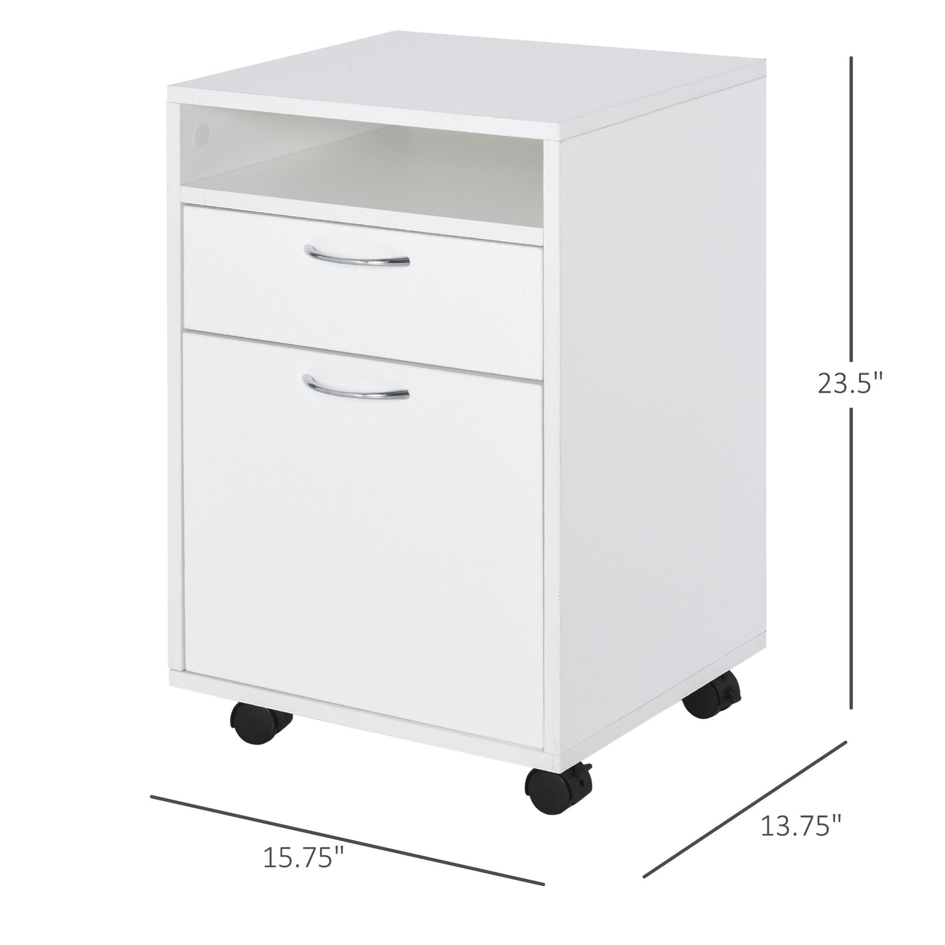 HOMCOM Mobile File Cabinet and Printer Stand with Casters, White
