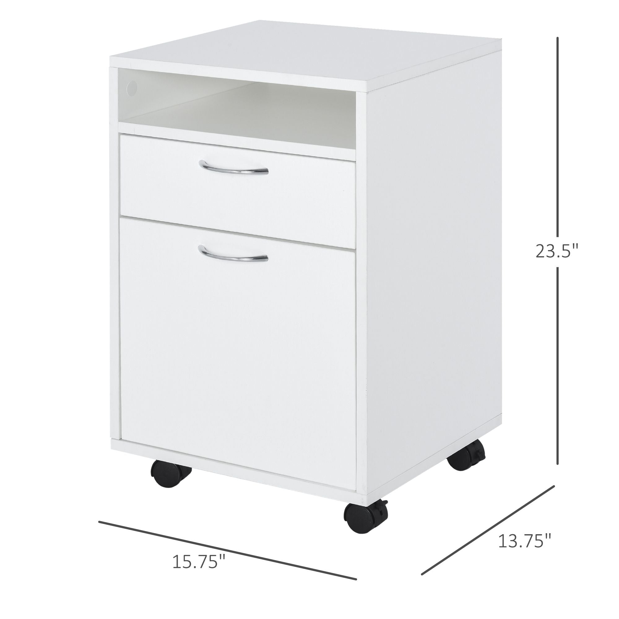 HOMCOM Mobile File Cabinet and Printer Stand with Casters, White