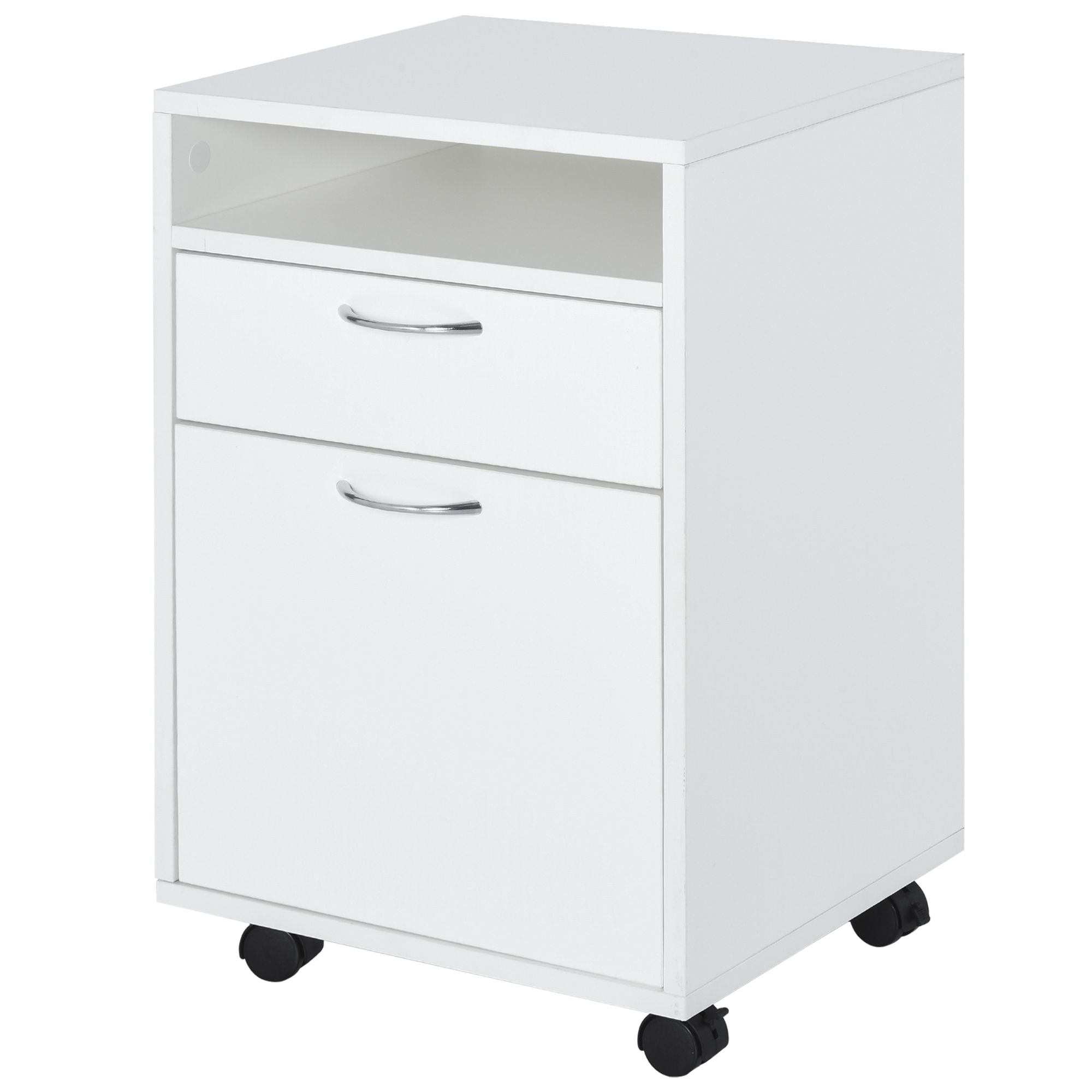 HOMCOM Mobile File Cabinet and Printer Stand with Casters, White
