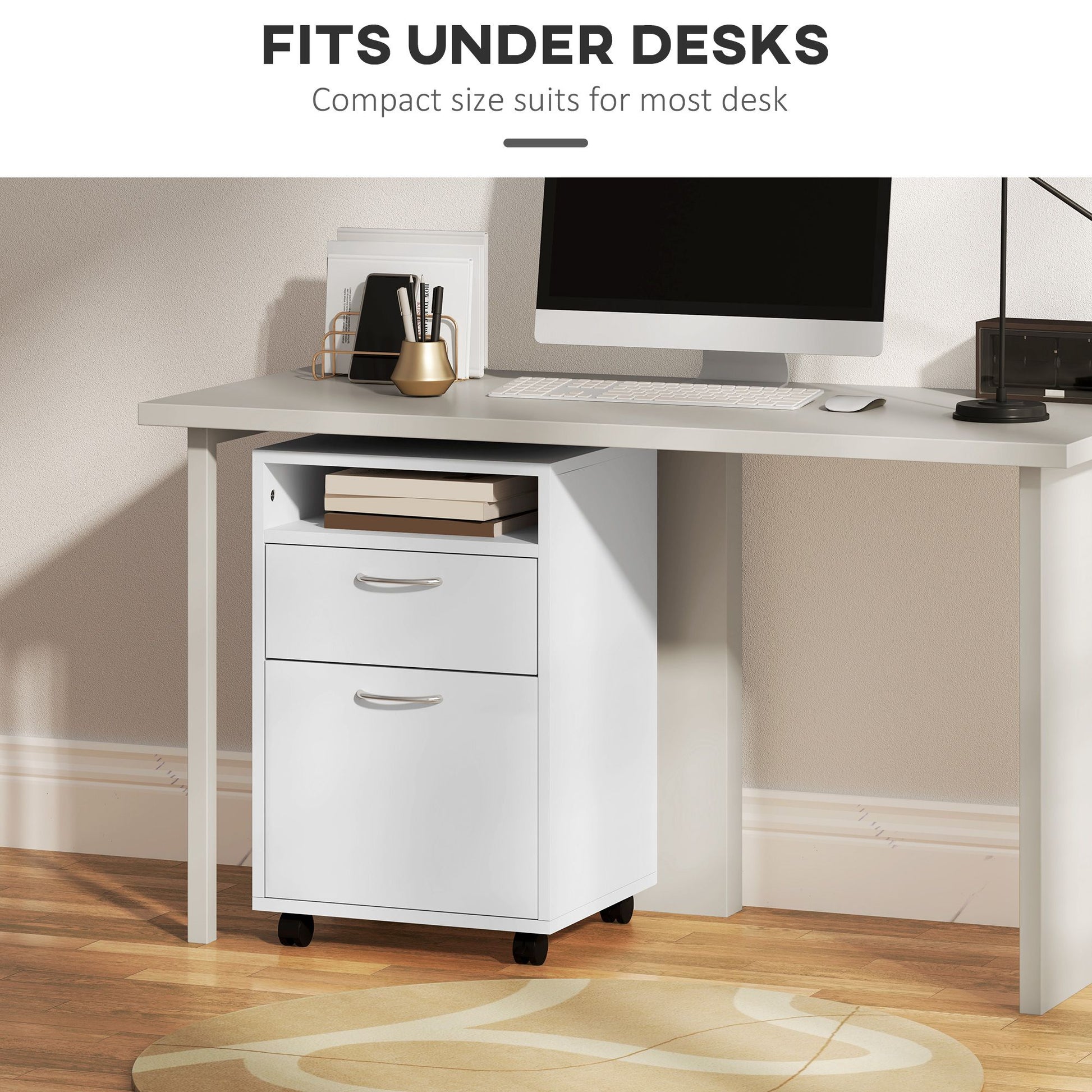 HOMCOM Mobile File Cabinet and Printer Stand with Casters, White