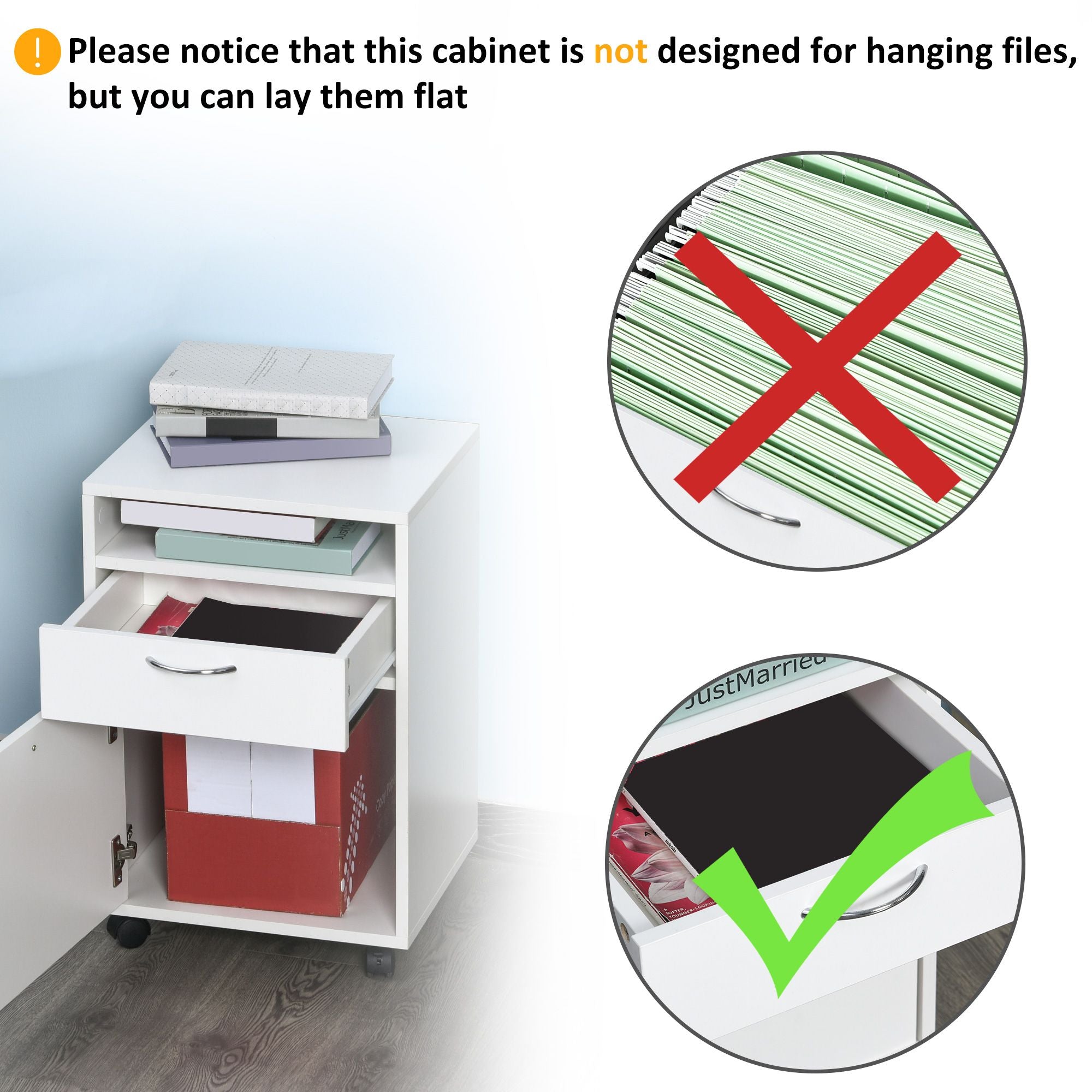 HOMCOM Mobile File Cabinet and Printer Stand with Casters, White