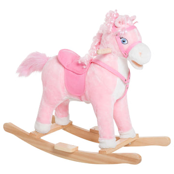 Qaba Plush Rocking Horse with Realistic Sounds and Moving Tail, Pink