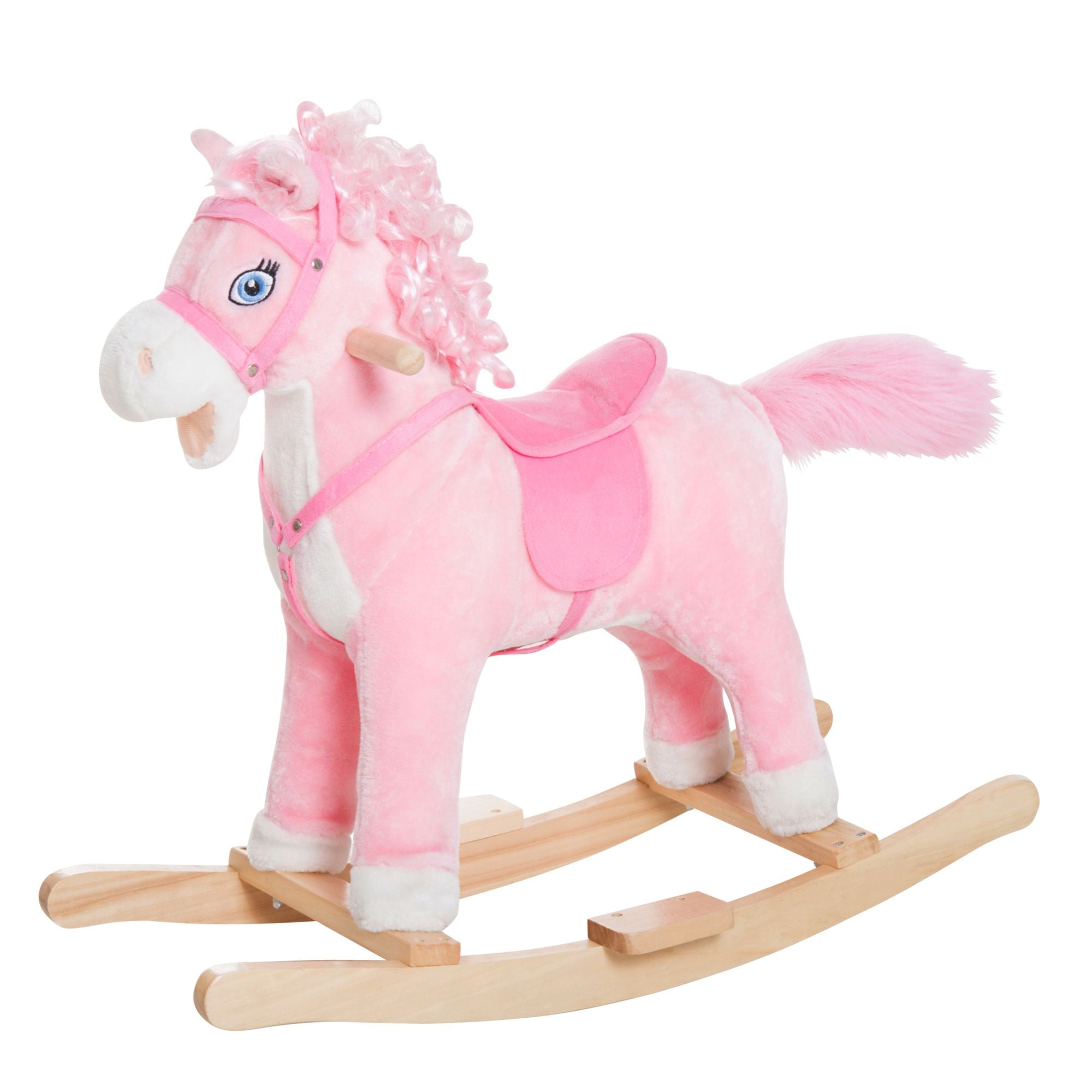 Qaba Plush Rocking Horse with Realistic Sounds and Moving Tail, Pink