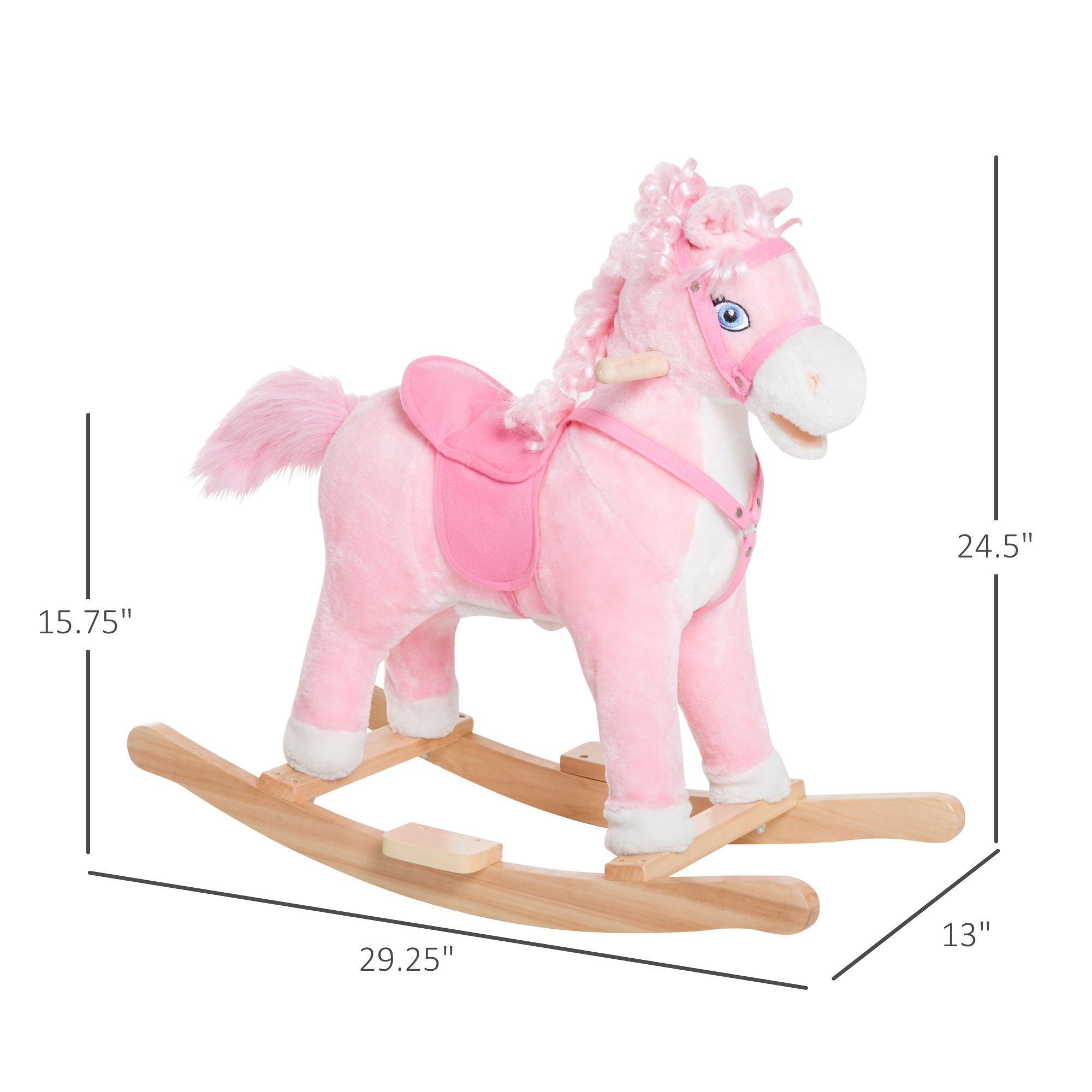 Qaba Plush Rocking Horse with Realistic Sounds and Moving Tail, Pink