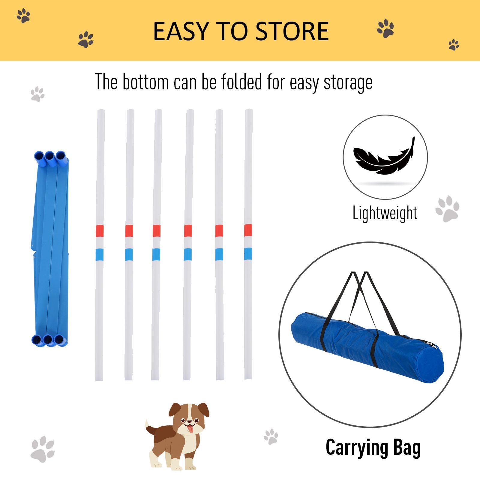 PawHut 6-Pole Dog Agility Weave Pole Training Set, White