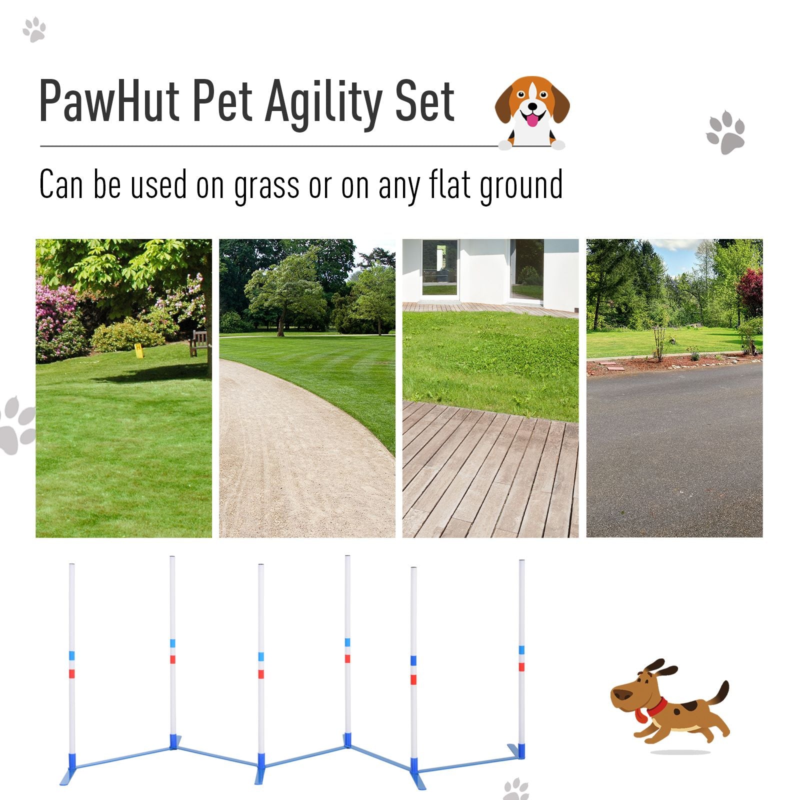 PawHut 6-Pole Dog Agility Weave Pole Training Set, White