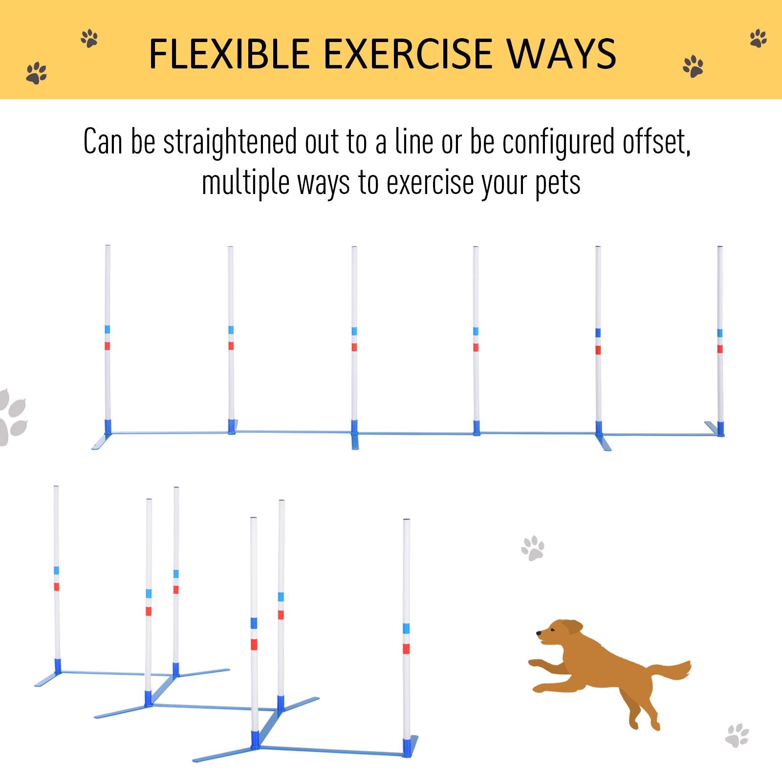 PawHut 6-Pole Dog Agility Weave Pole Training Set, White