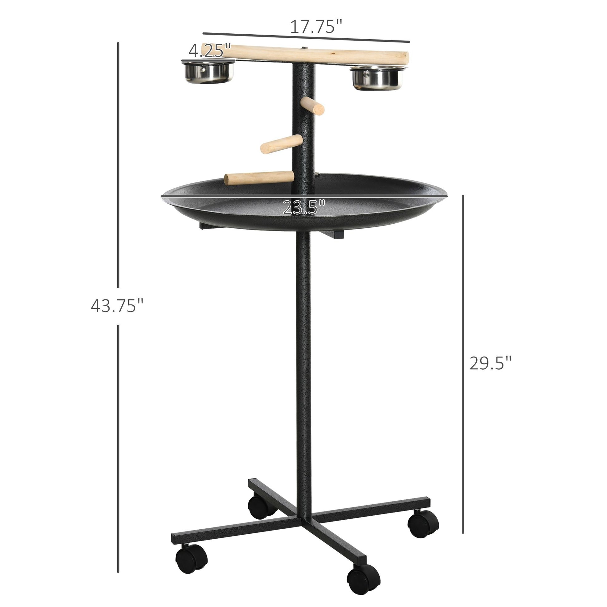 PawHut Portable Parrot Perch Play Stand with Wheels and Bowls