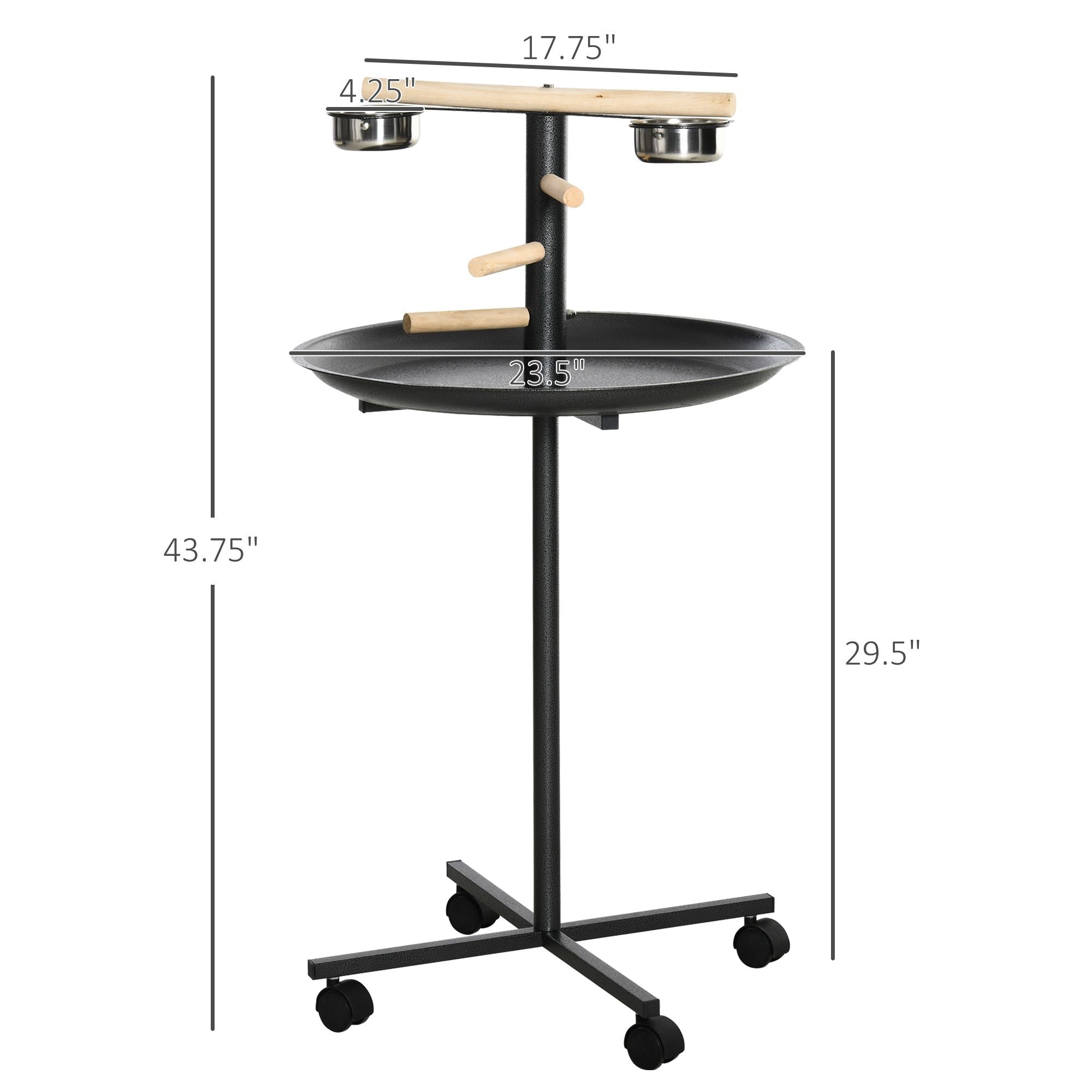 PawHut Portable Parrot Perch Play Stand with Wheels and Bowls