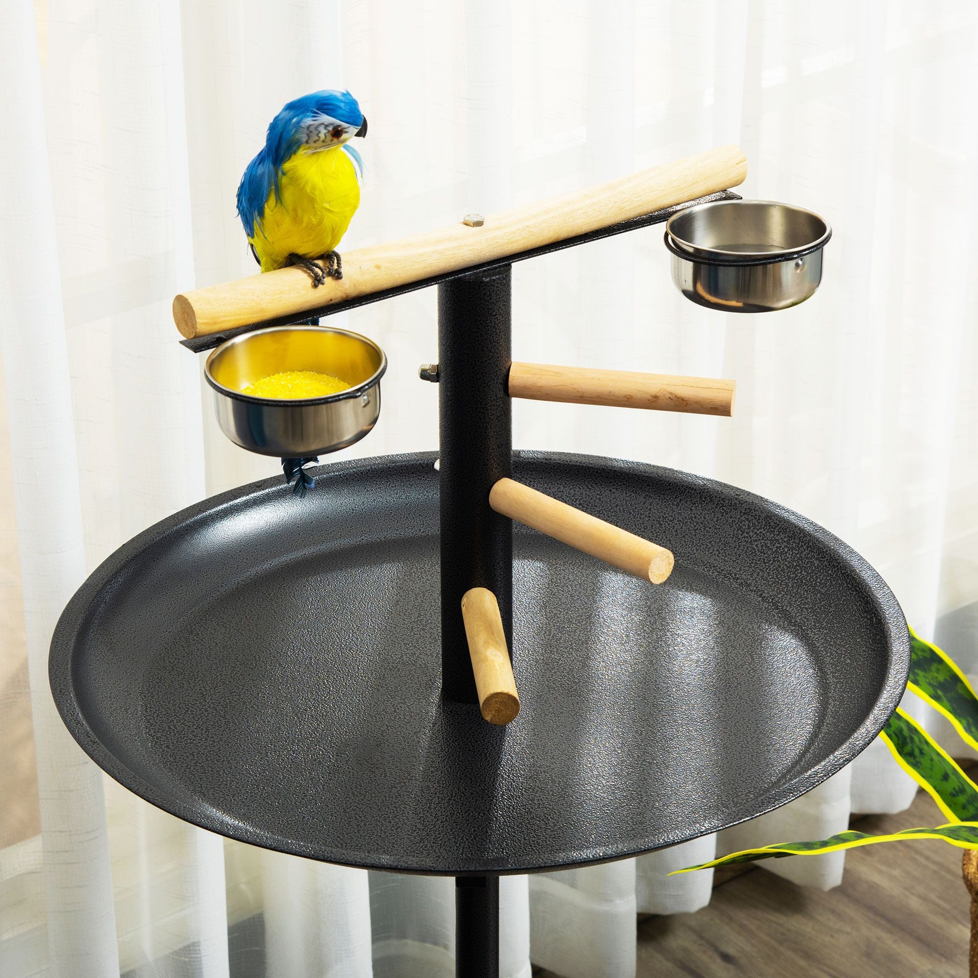 PawHut Portable Parrot Perch Play Stand with Wheels and Bowls