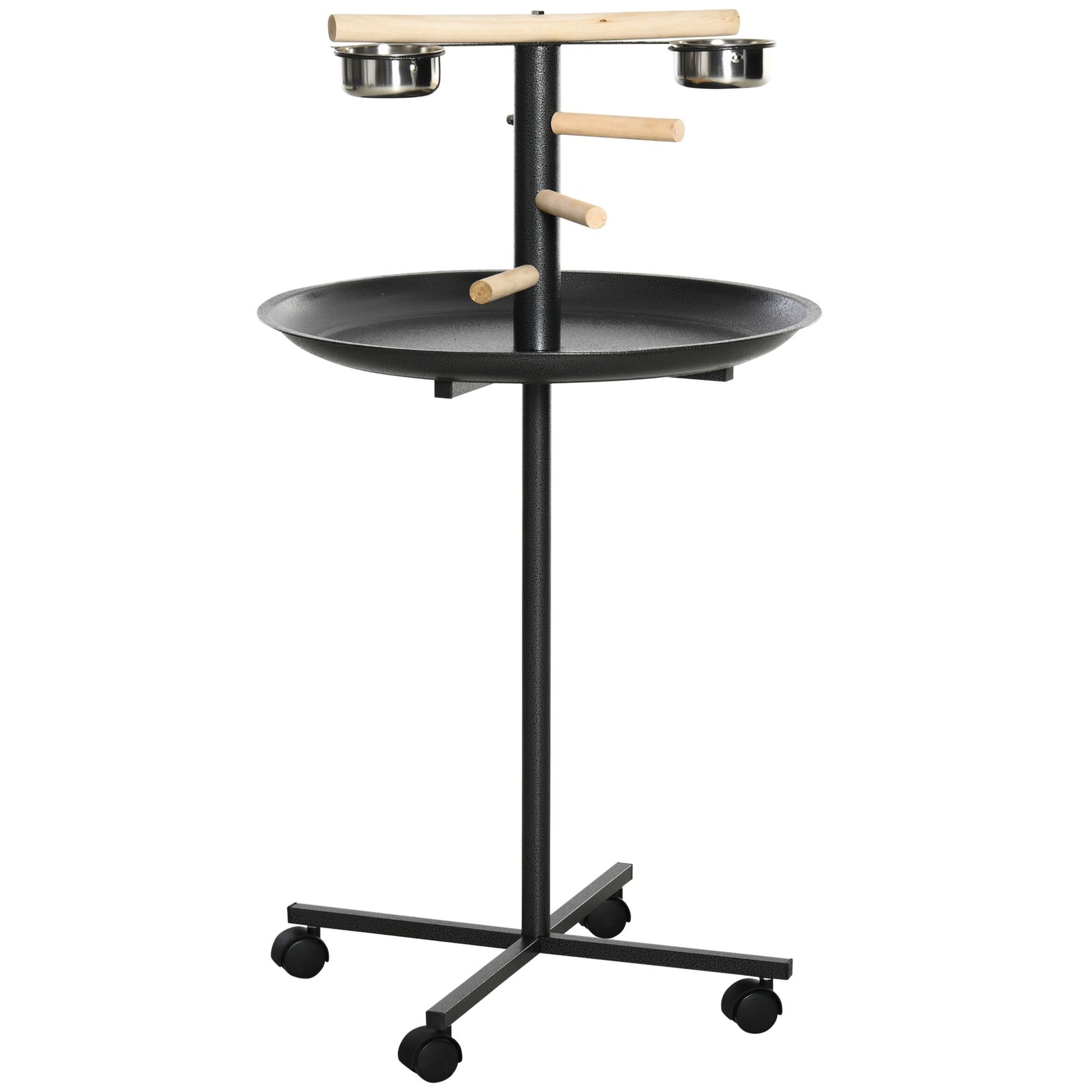 PawHut Portable Parrot Perch Play Stand with Wheels and Bowls