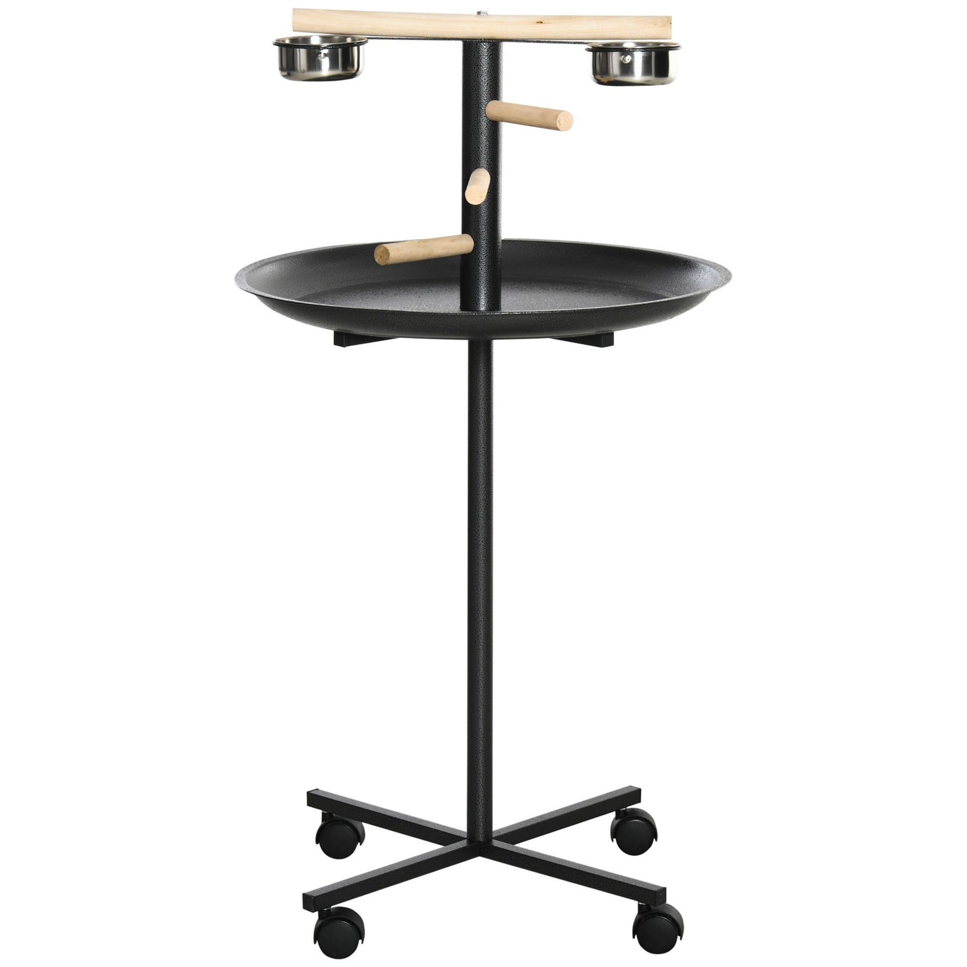 PawHut Portable Parrot Perch Play Stand with Wheels and Bowls