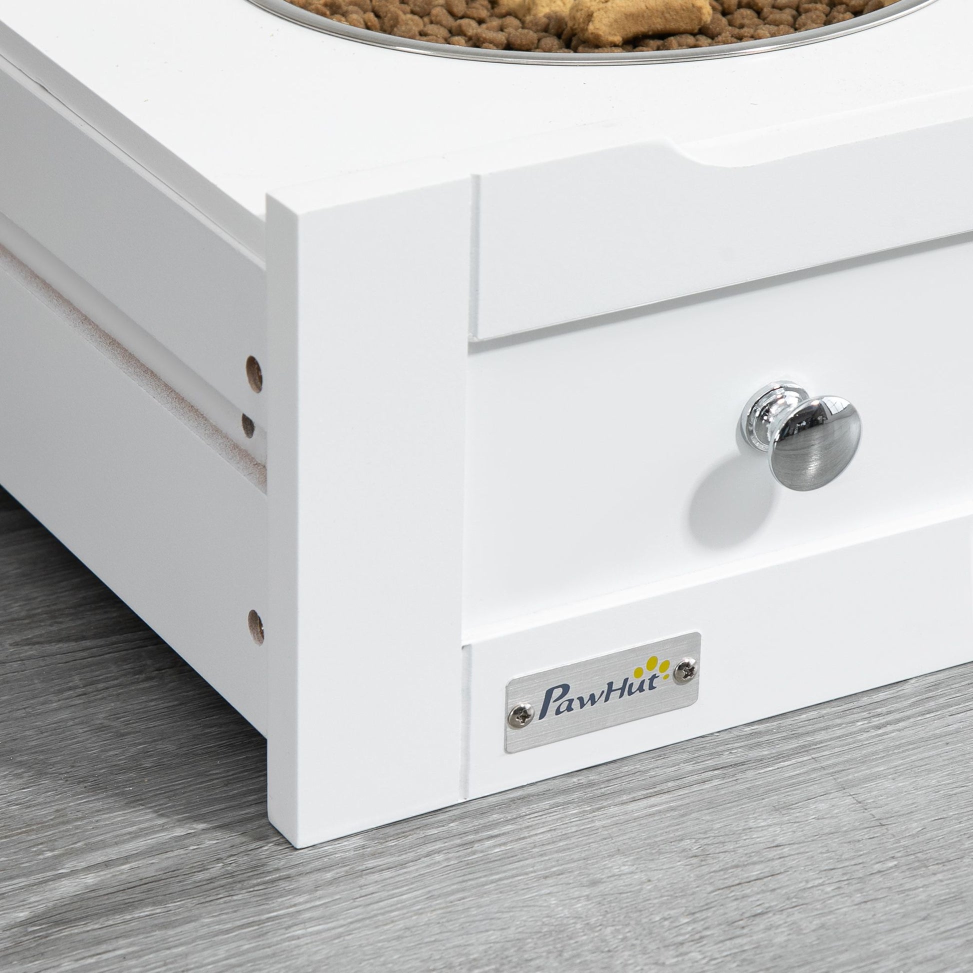 PawHut Pet Feeder Station with Storage and 2 Raised Bowls, White