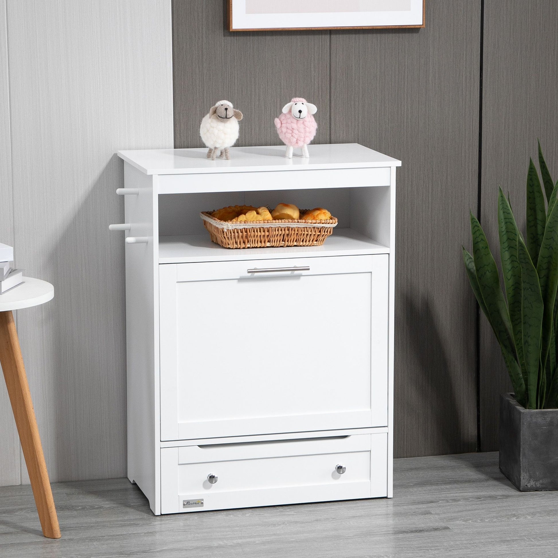 PawHut Pet Feeder Station with Storage and 2 Raised Bowls, White