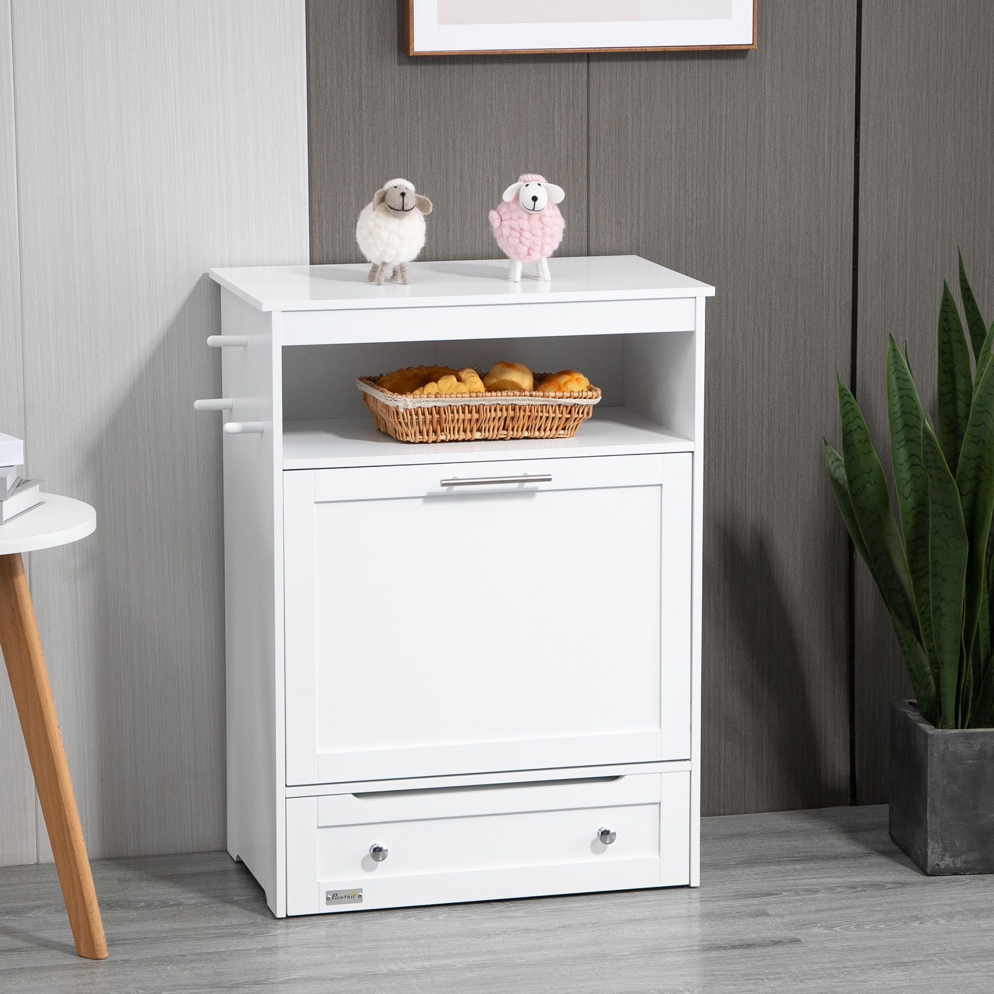 PawHut Pet Feeder Station with Storage and 2 Raised Bowls, White