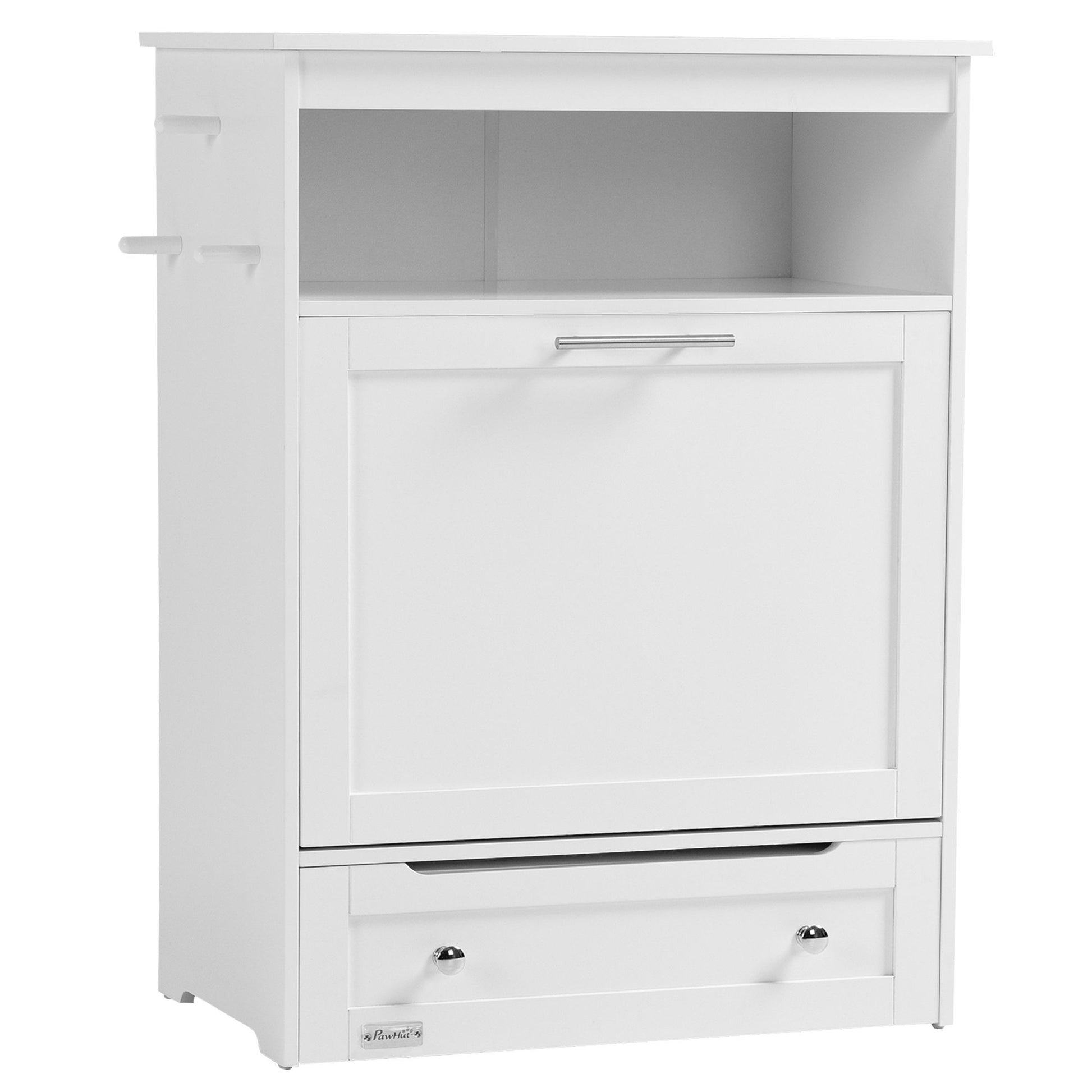 PawHut Pet Feeder Station with Storage and 2 Raised Bowls, White