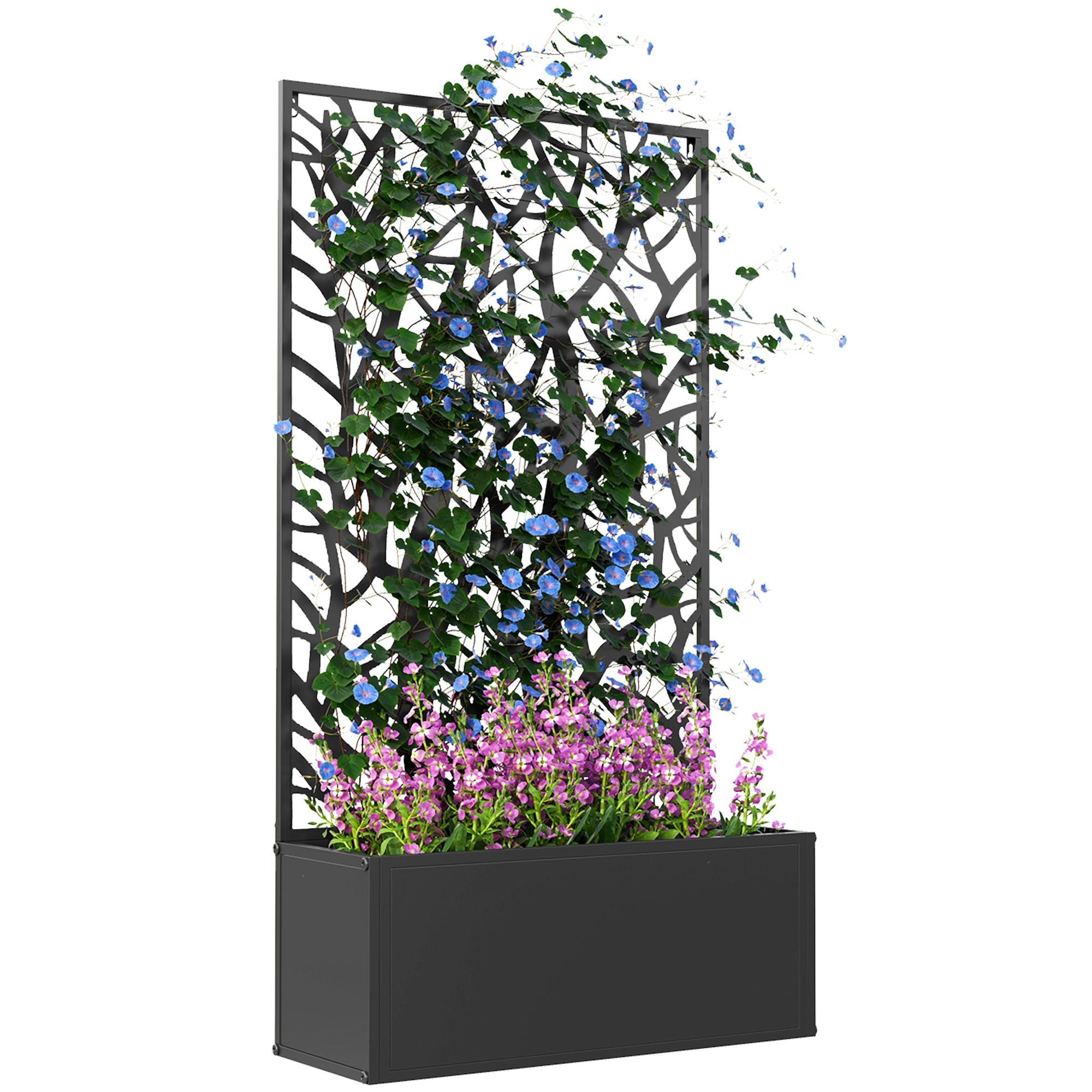 Outsunny Raised Garden Bed with Trellis Privacy Panel, Black