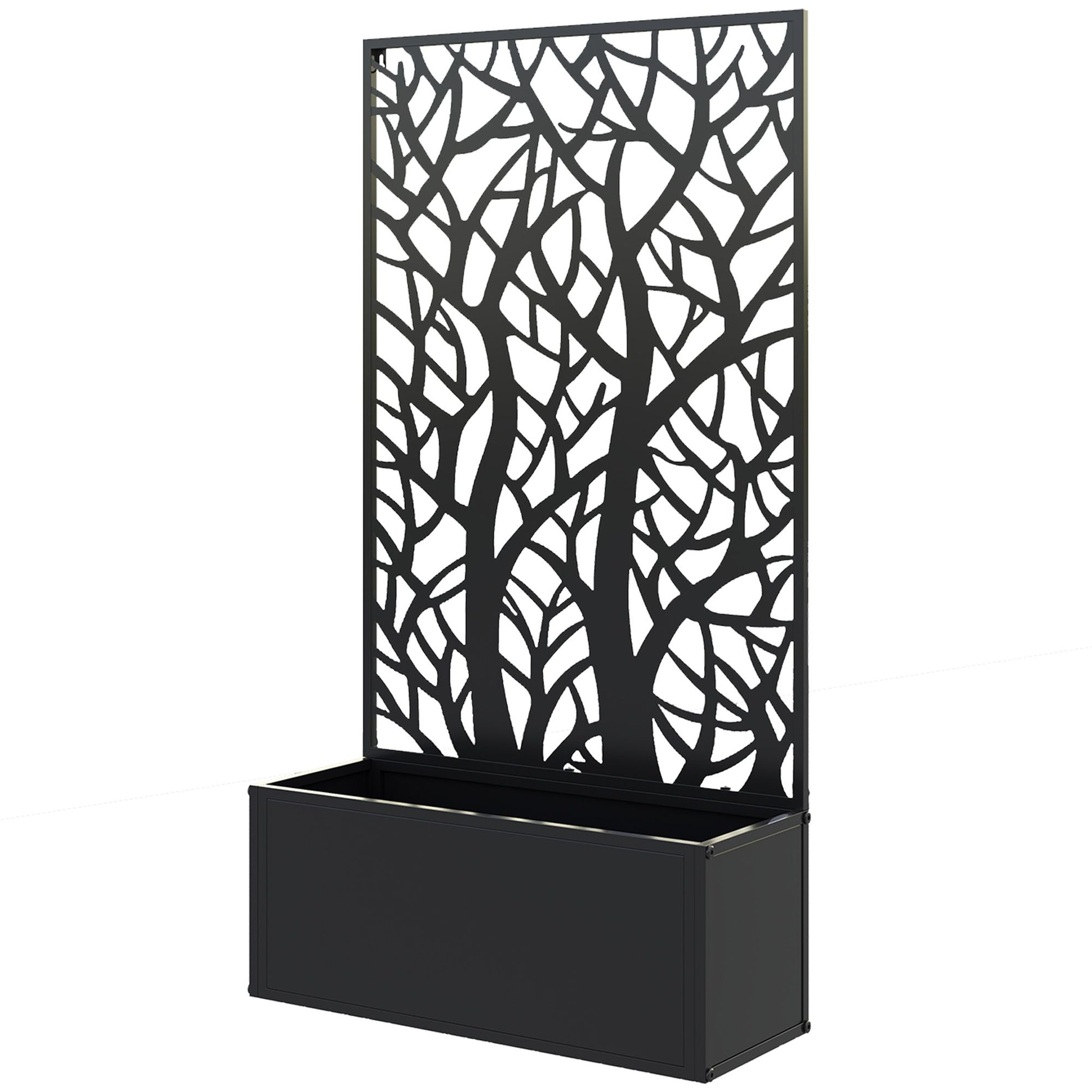 Outsunny Raised Garden Bed with Trellis Privacy Panel, Black