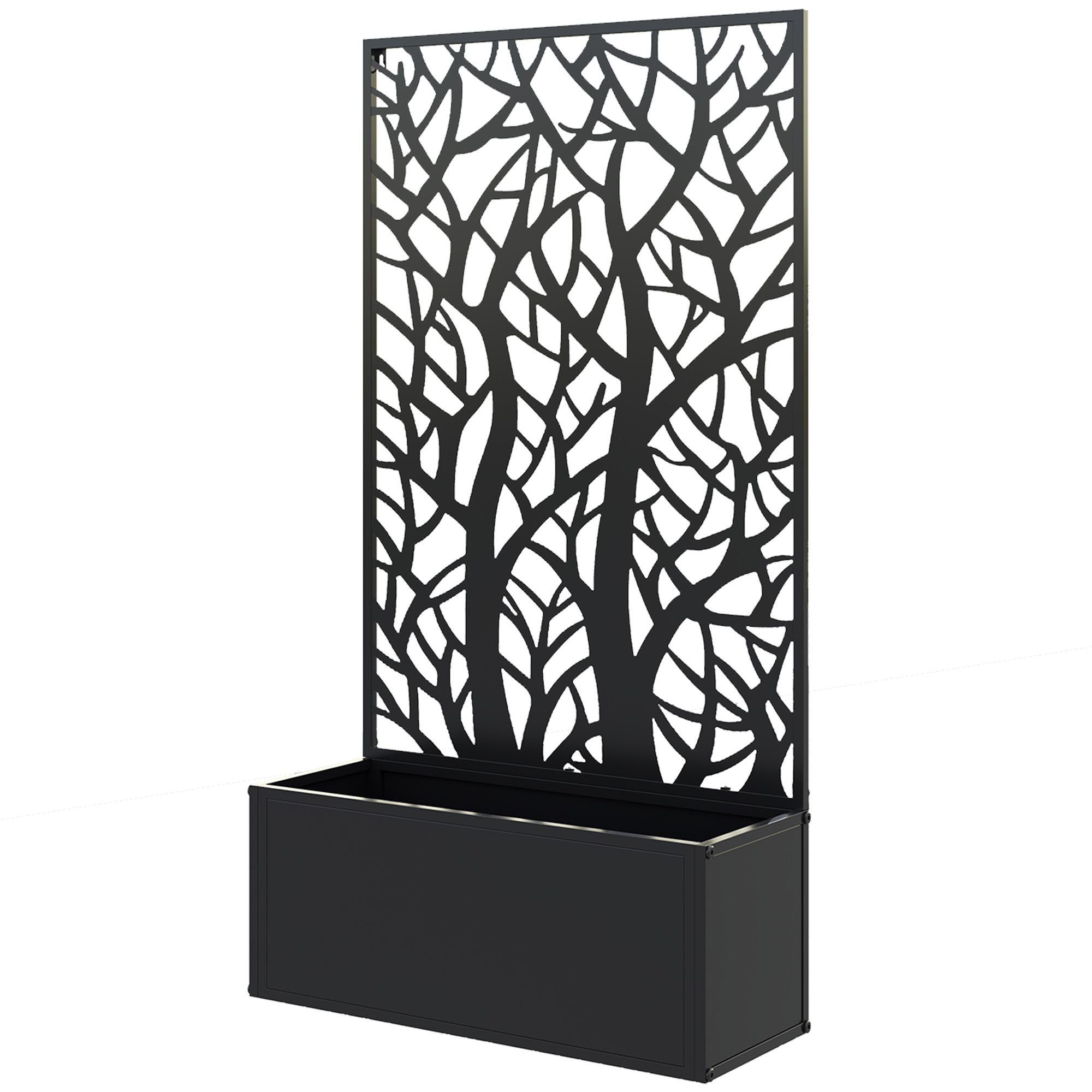 Outsunny Raised Garden Bed with Trellis Privacy Panel, Black