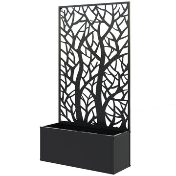 Outsunny Raised Garden Bed with Trellis Privacy Panel, Black