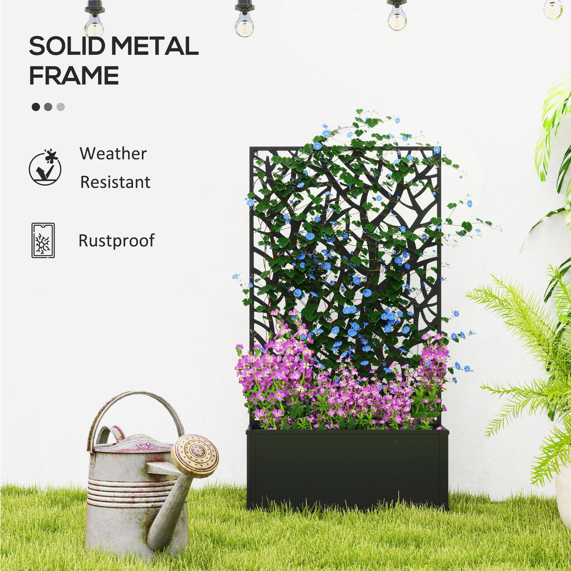 Outsunny Raised Garden Bed with Trellis Privacy Panel, Black