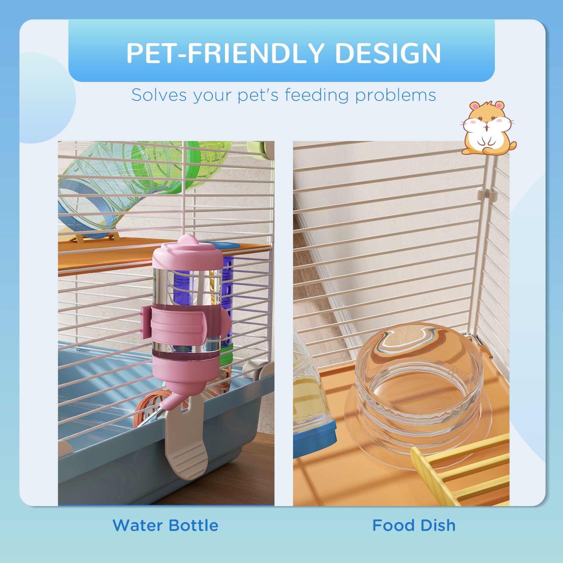 PawHut 5-Tier Hamster Cage with Travel Carrier and Accessories, Light Blue - product view 5