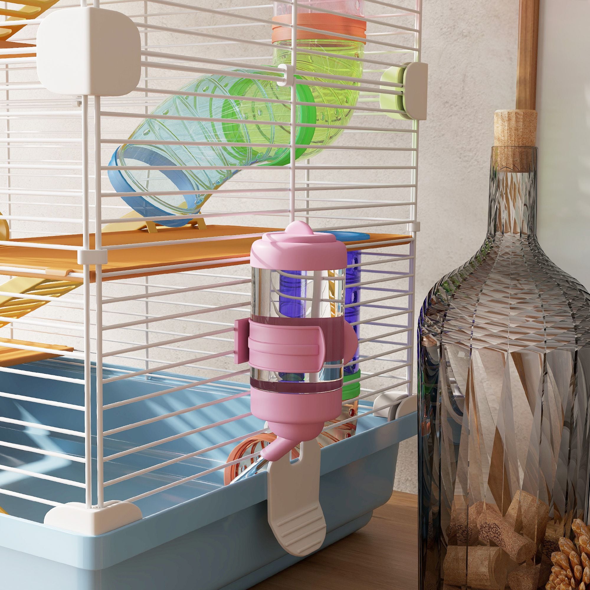PawHut 5-Tier Hamster Cage with Travel Carrier and Accessories, Light Blue - product view 9