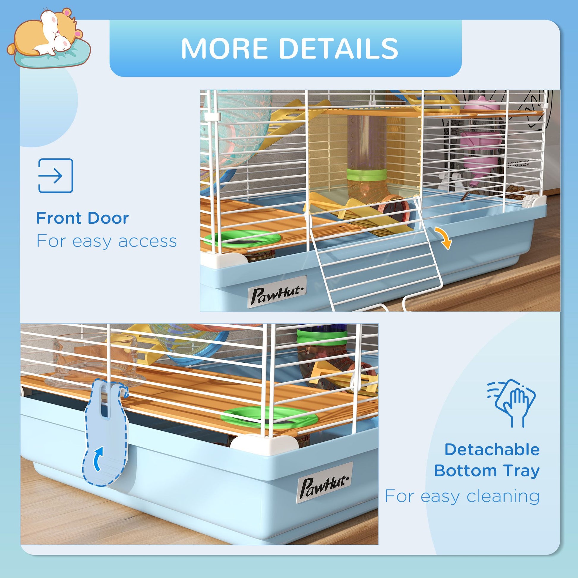 PawHut 5-Tier Hamster Cage with Travel Carrier and Accessories, Light Blue - product view 7