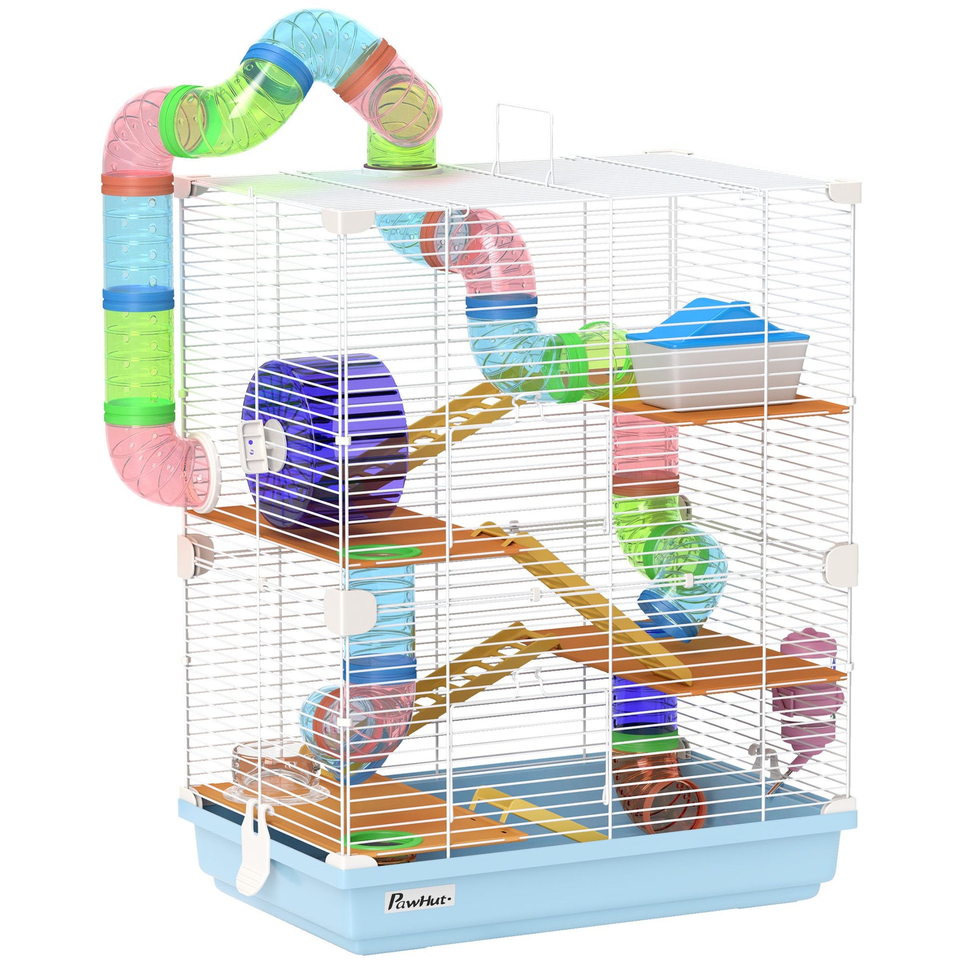 PawHut 5-Tier Hamster Cage with Travel Carrier and Accessories, Light Blue - product view 11