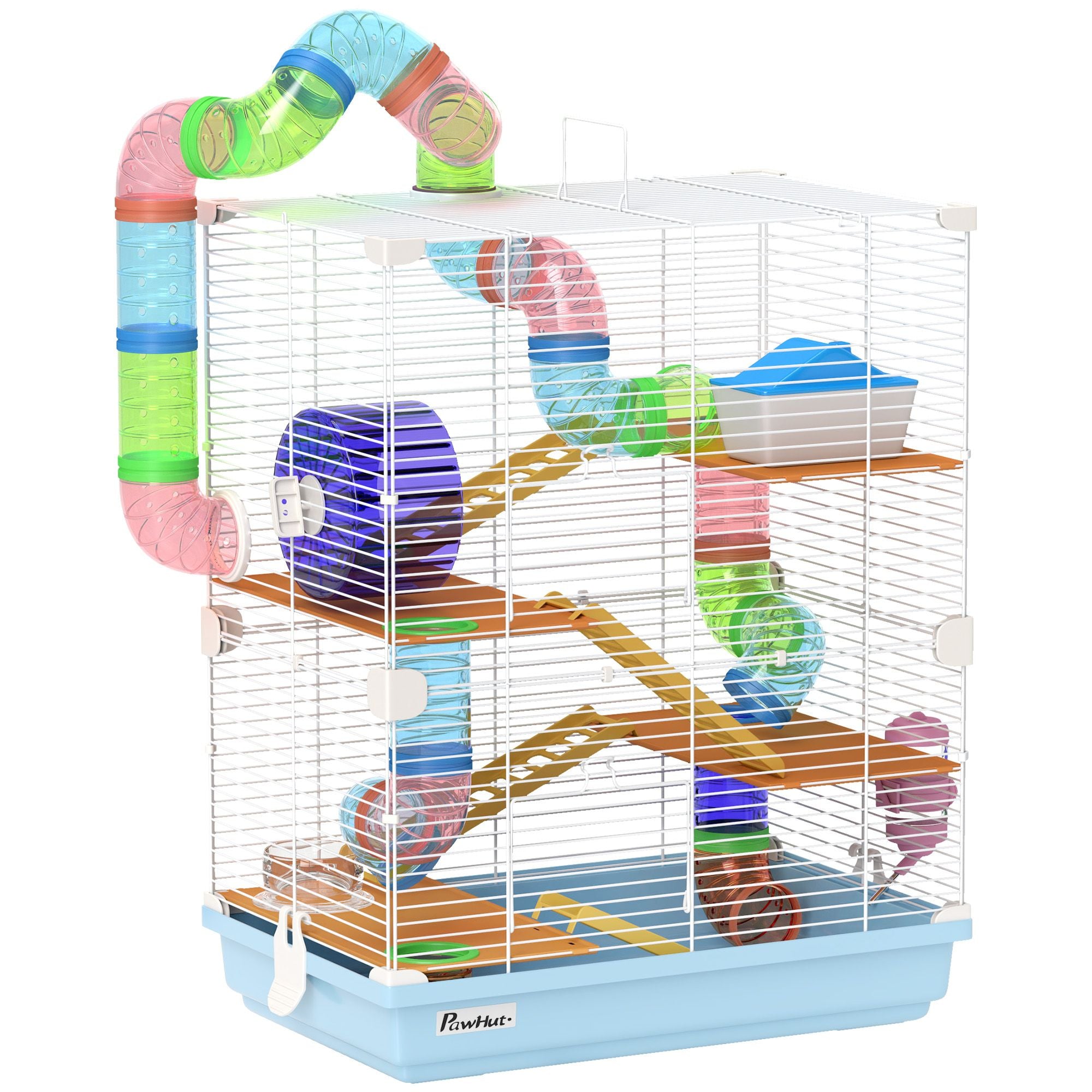 PawHut 5-Tier Hamster Cage with Travel Carrier and Accessories, Light Blue - product view 11