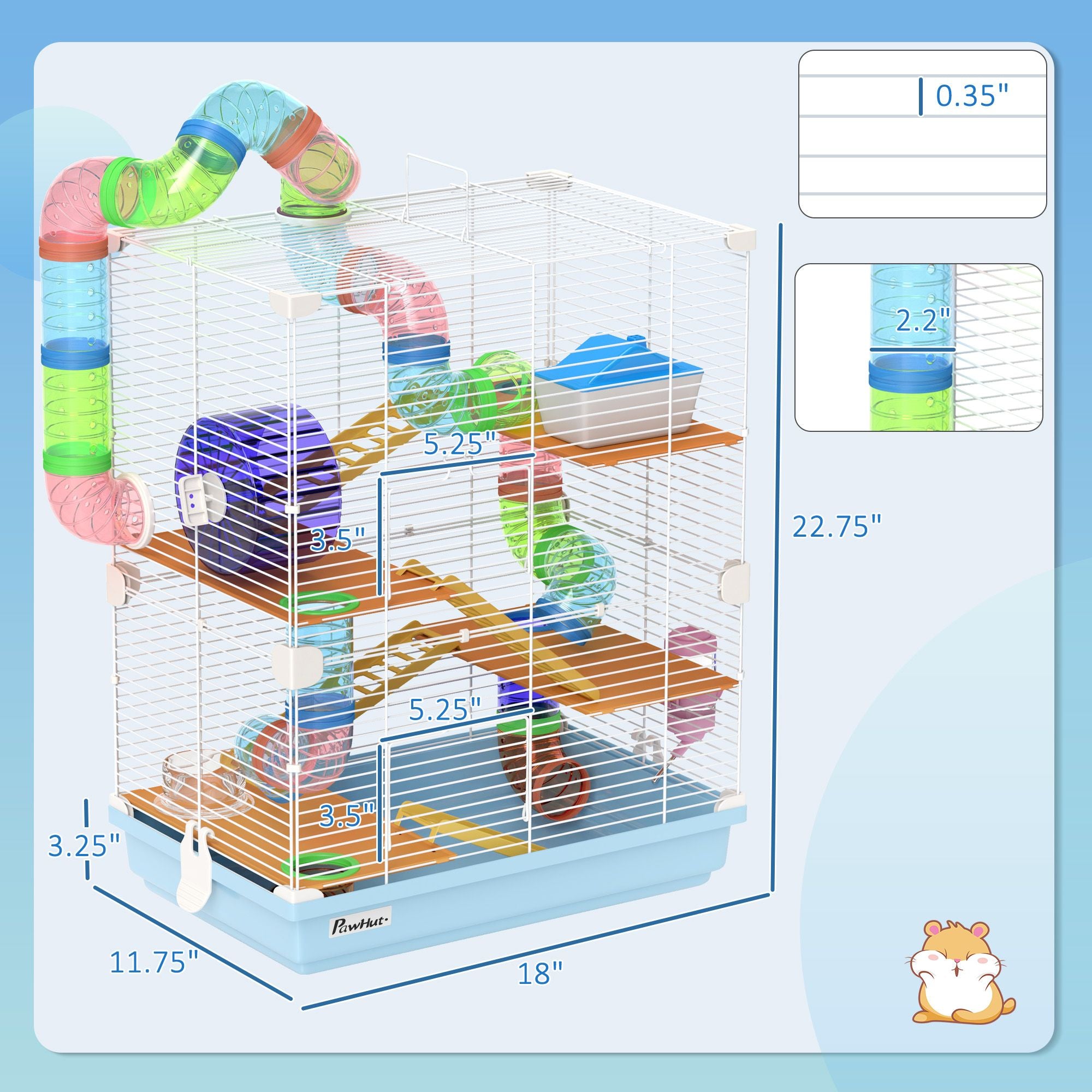 PawHut 5-Tier Hamster Cage with Travel Carrier and Accessories, Light Blue - product view 3