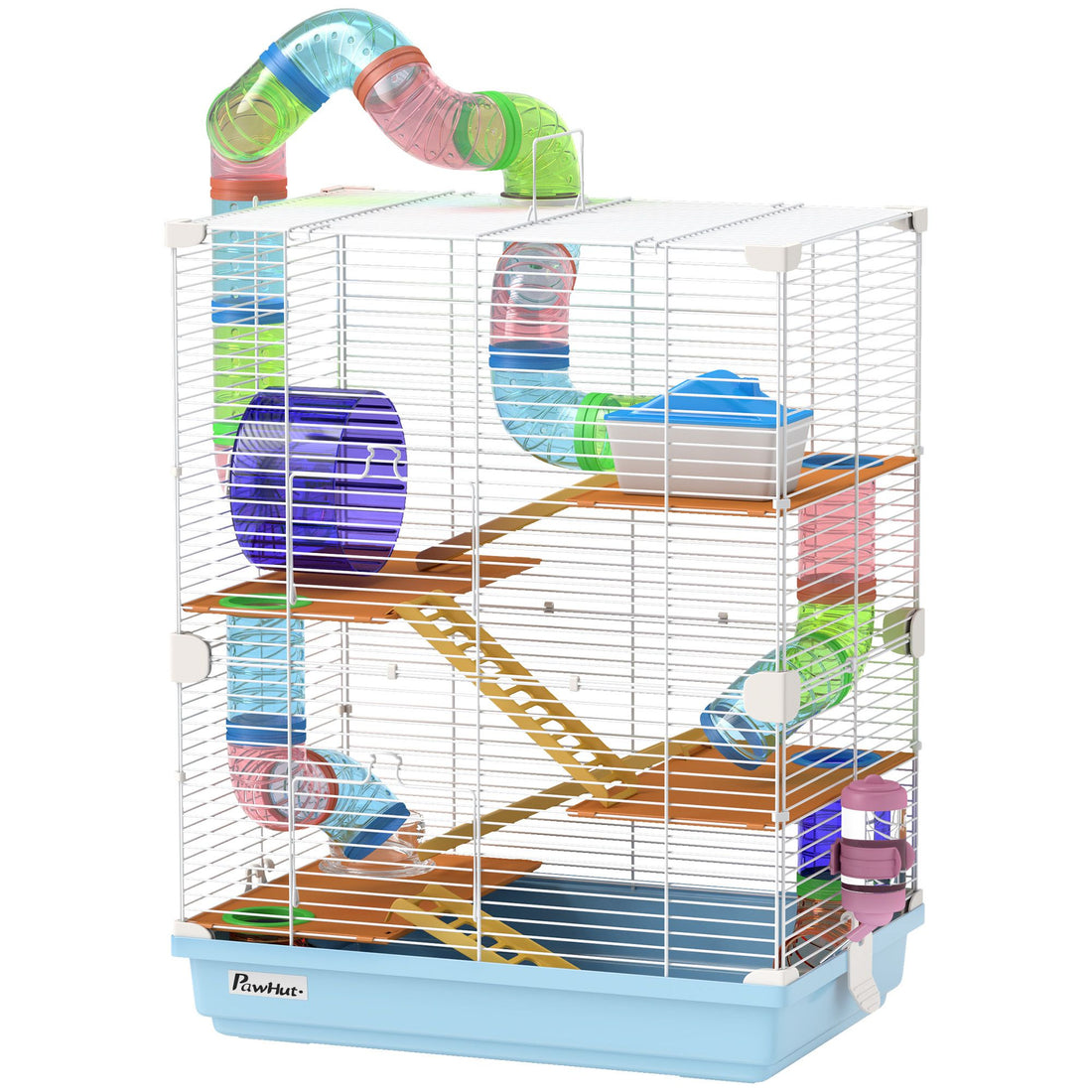 PawHut 5-Tier Hamster Cage with Travel Carrier and Accessories, Light Blue - product view 1