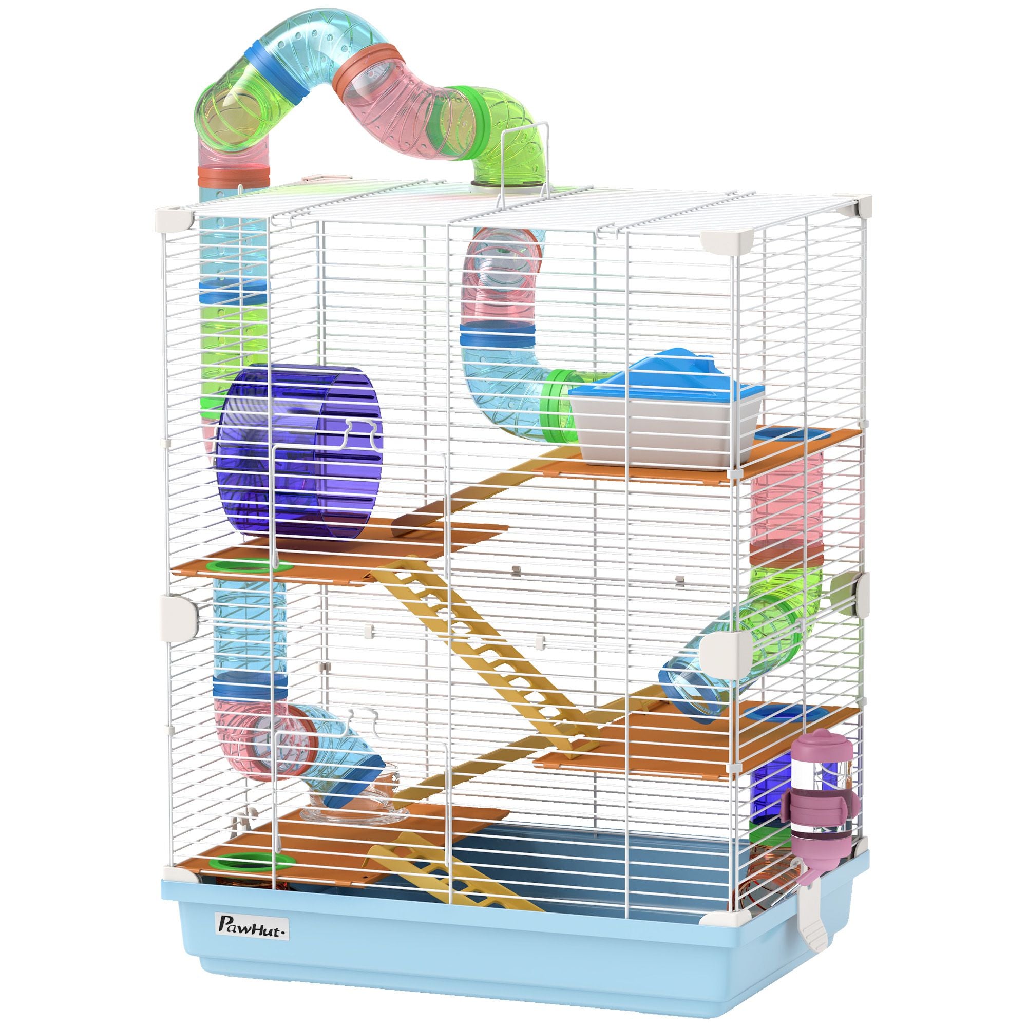 PawHut 5-Tier Hamster Cage with Travel Carrier and Accessories, Light Blue - product view 1