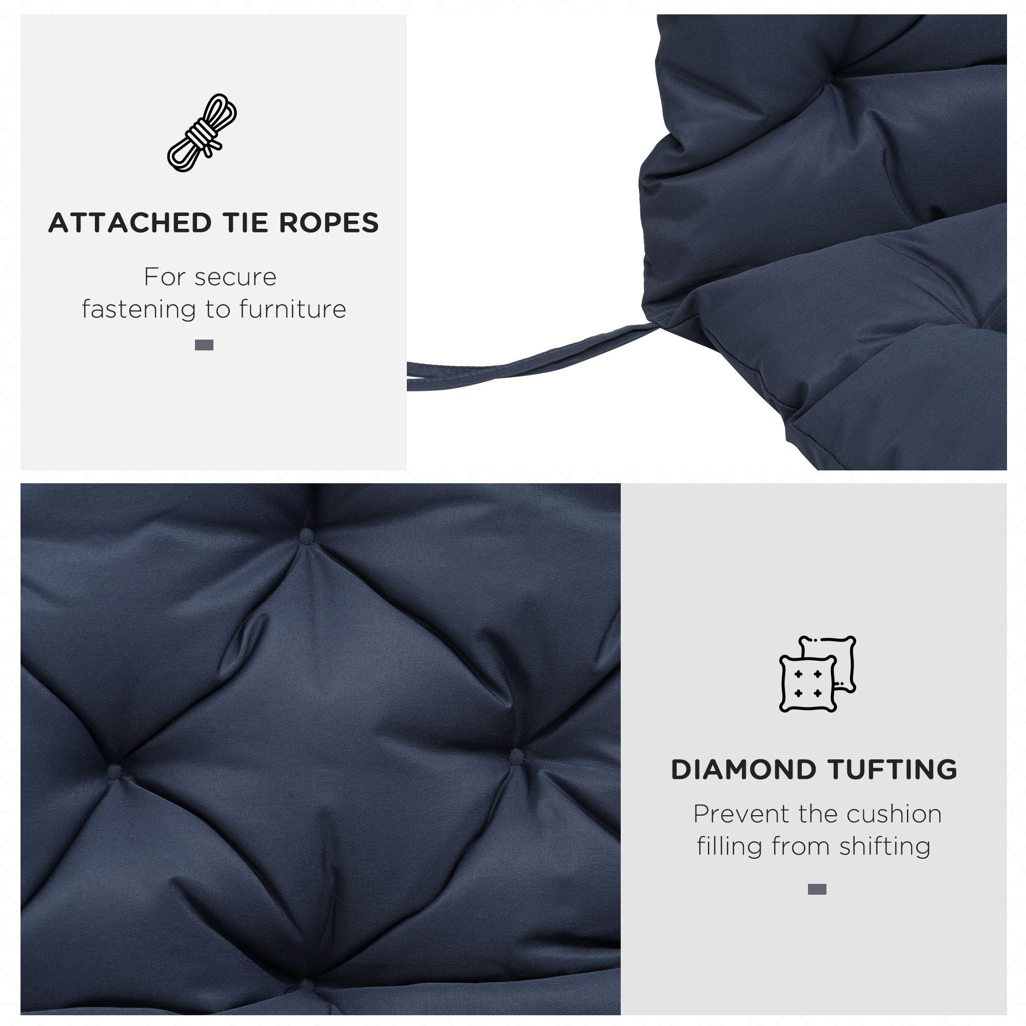 Outsunny 3-Seater Porch Swing Replacement Cushions, Dark Blue