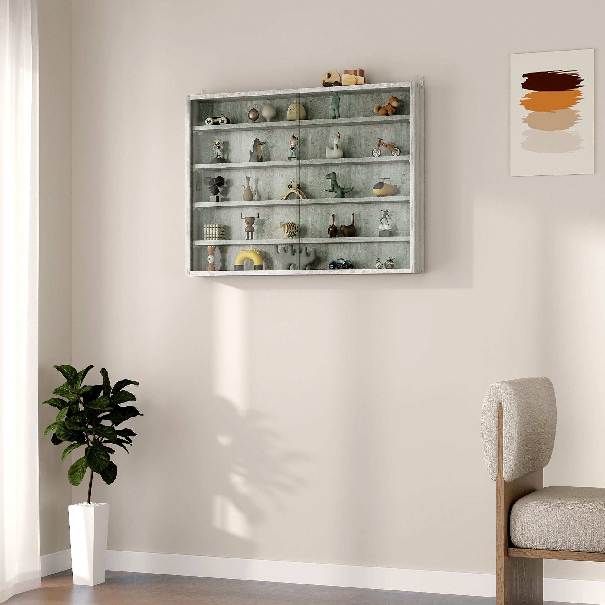 HOMCOM 5-Tier Wall-Mounted Glass Display Cabinet, Gray