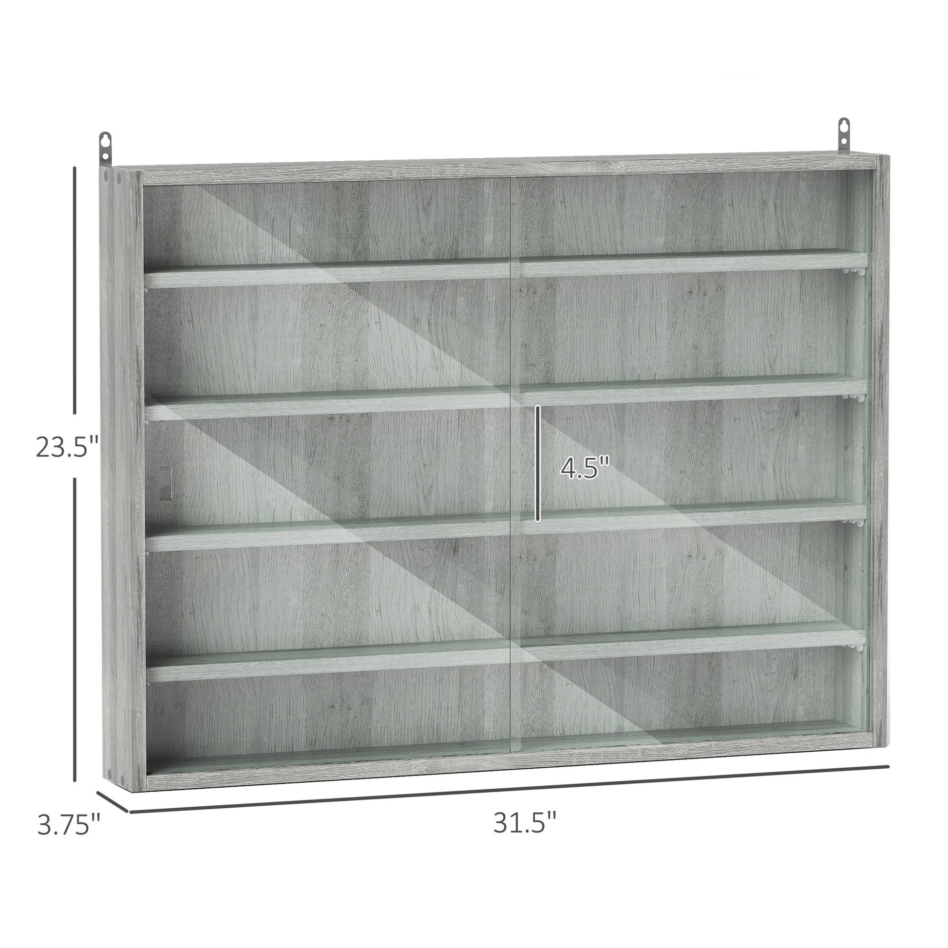 HOMCOM 5-Tier Wall-Mounted Glass Display Cabinet, Gray