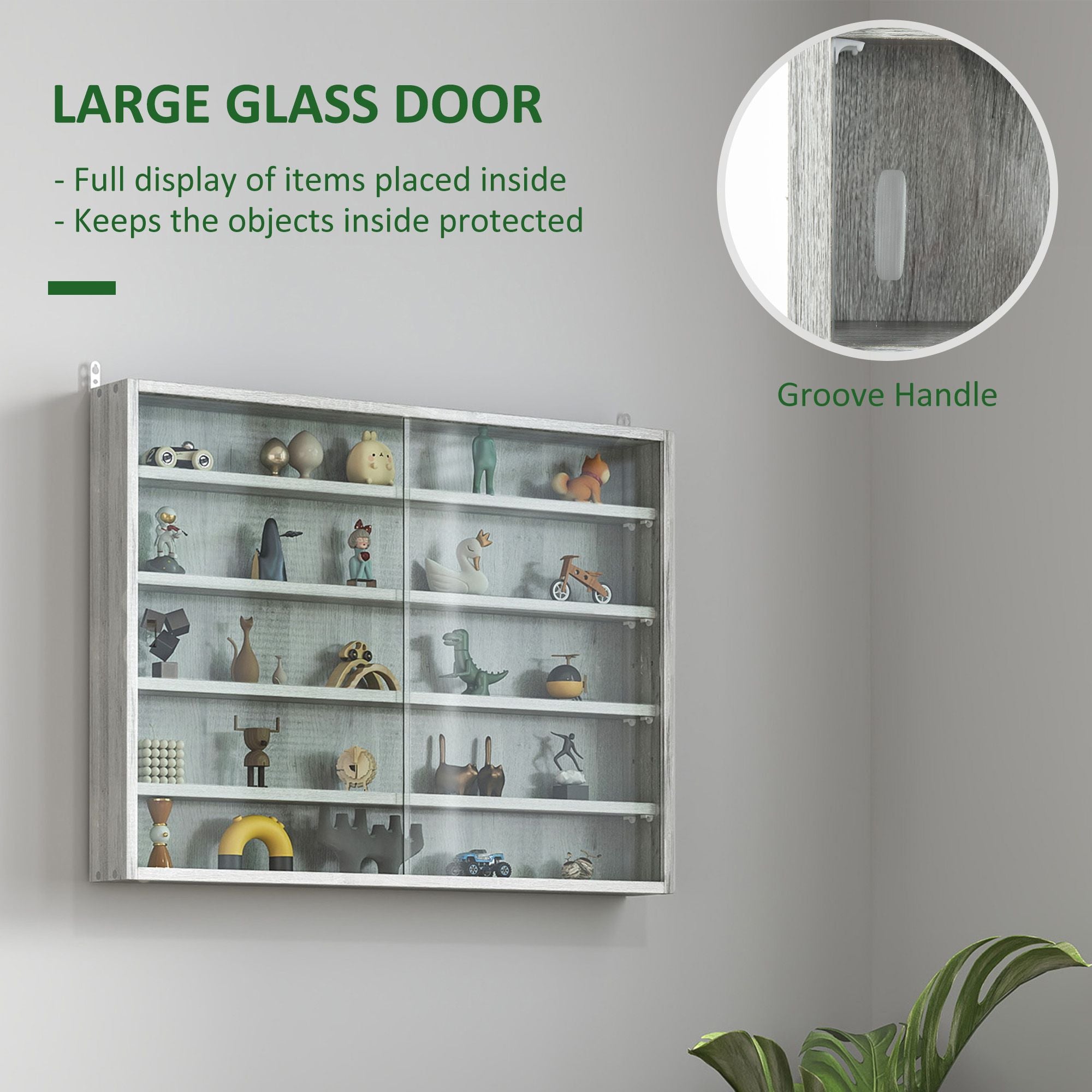 HOMCOM 5-Tier Wall-Mounted Glass Display Cabinet, Gray