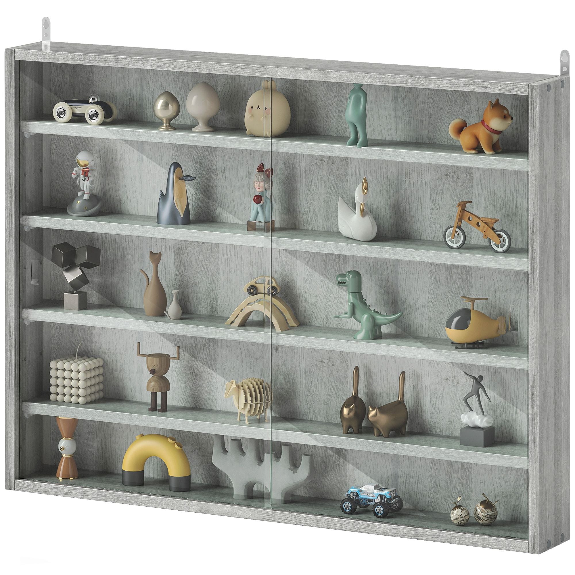 HOMCOM 5-Tier Wall-Mounted Glass Display Cabinet, Gray