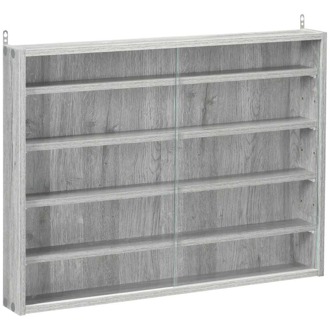 HOMCOM 5-Tier Wall-Mounted Glass Display Cabinet, Gray