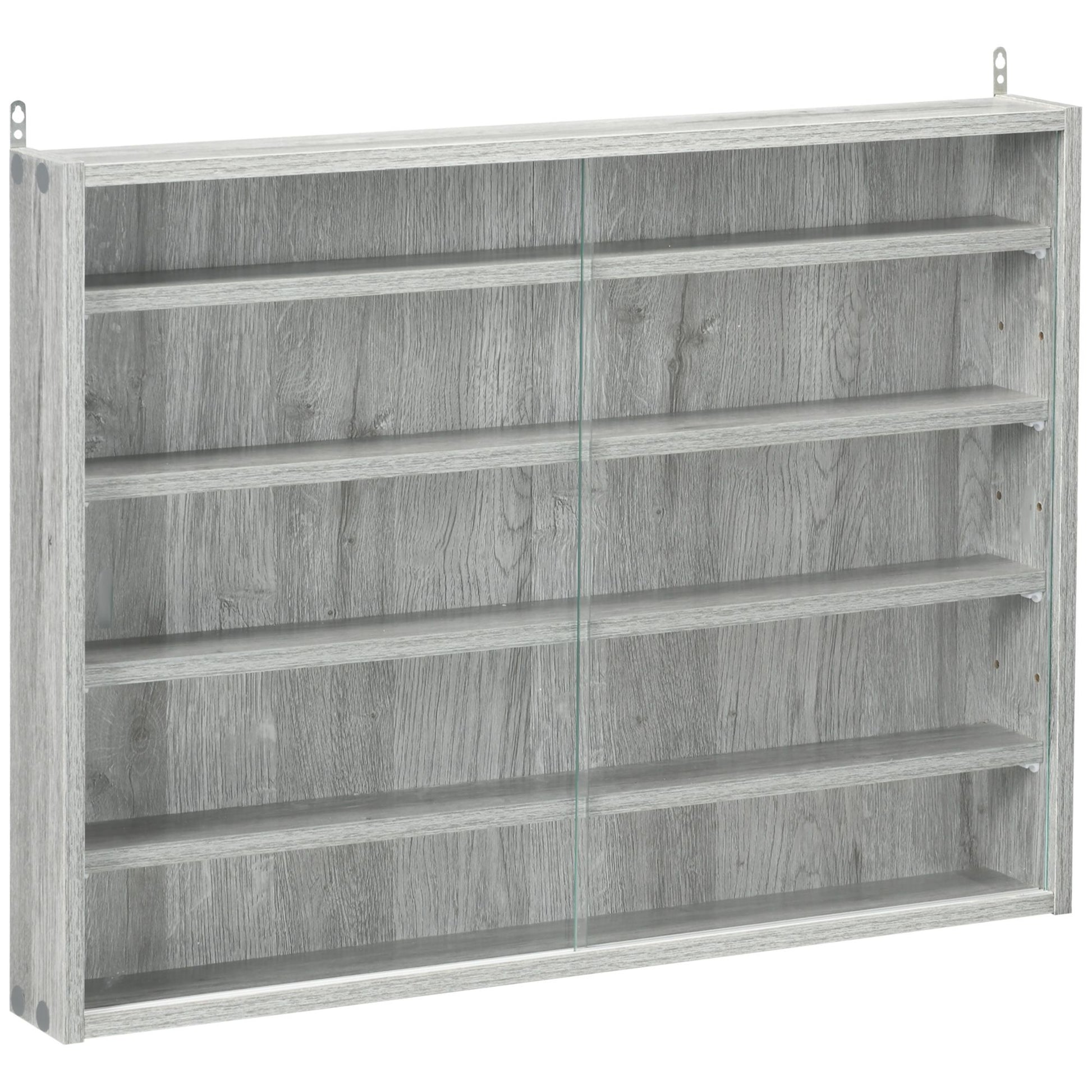 HOMCOM 5-Tier Wall-Mounted Glass Display Cabinet, Gray