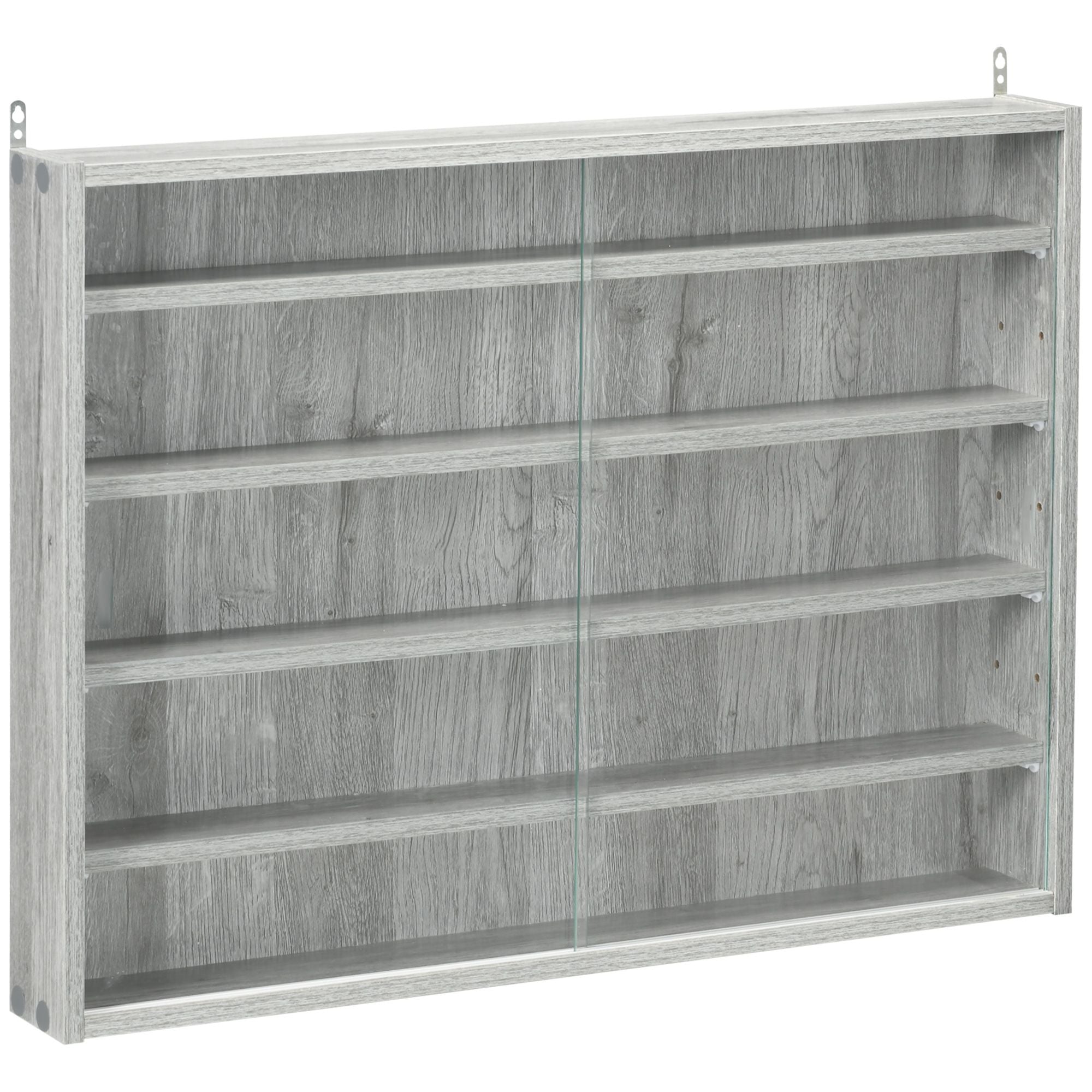 HOMCOM 5-Tier Wall-Mounted Glass Display Cabinet, Gray
