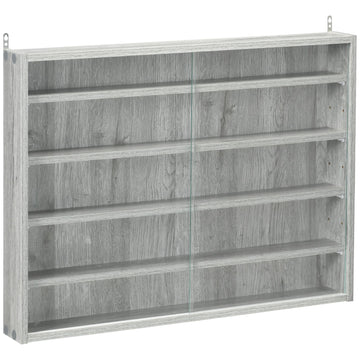 HOMCOM 5-Tier Wall-Mounted Glass Display Cabinet, Gray