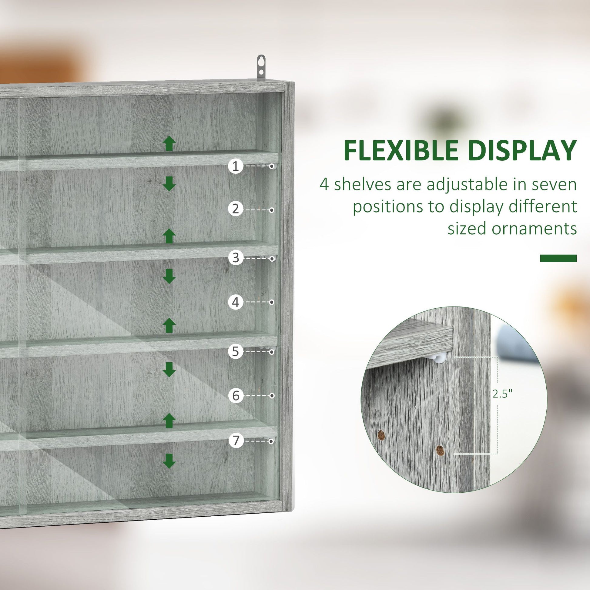 HOMCOM 5-Tier Wall-Mounted Glass Display Cabinet, Gray