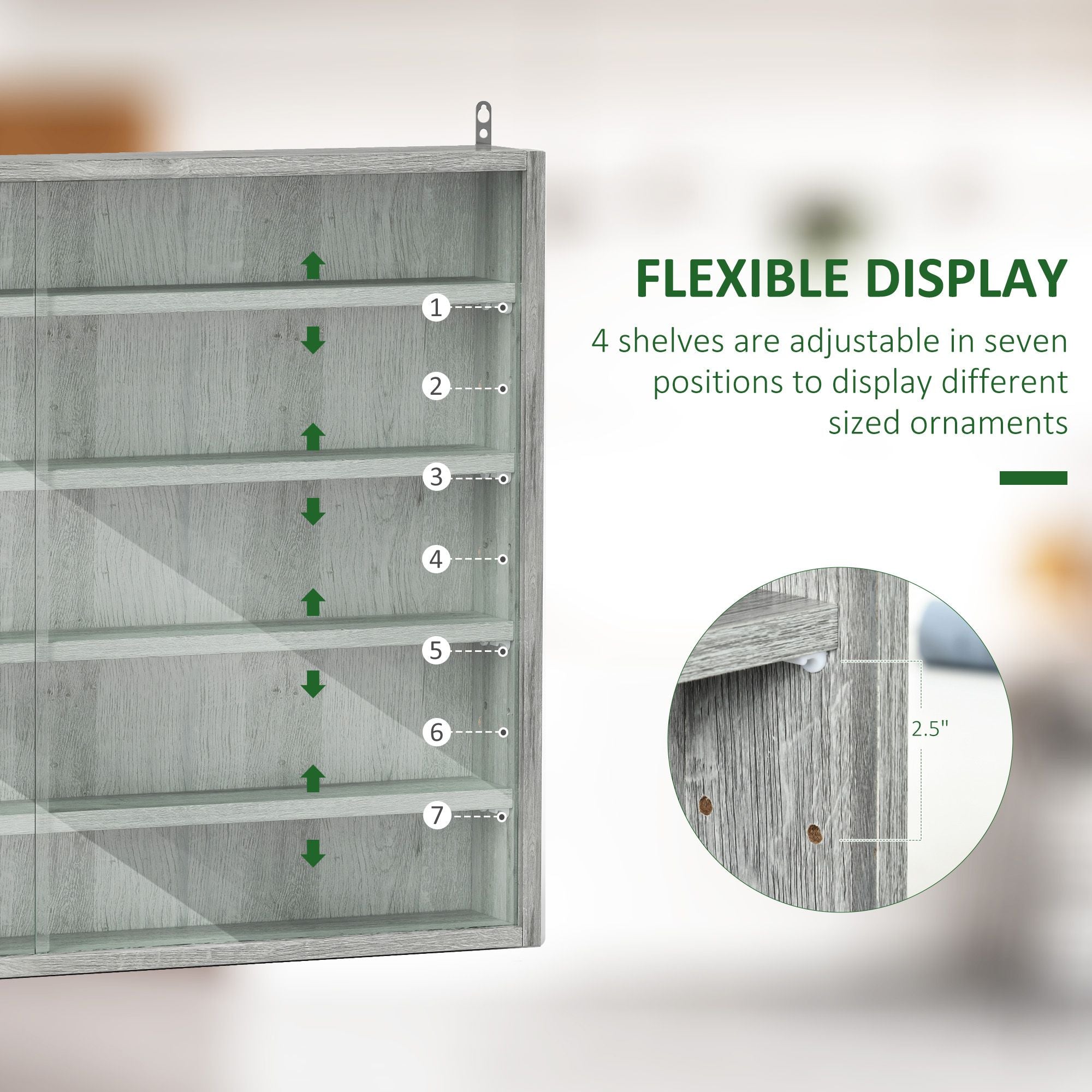 HOMCOM 5-Tier Wall-Mounted Glass Display Cabinet, Gray