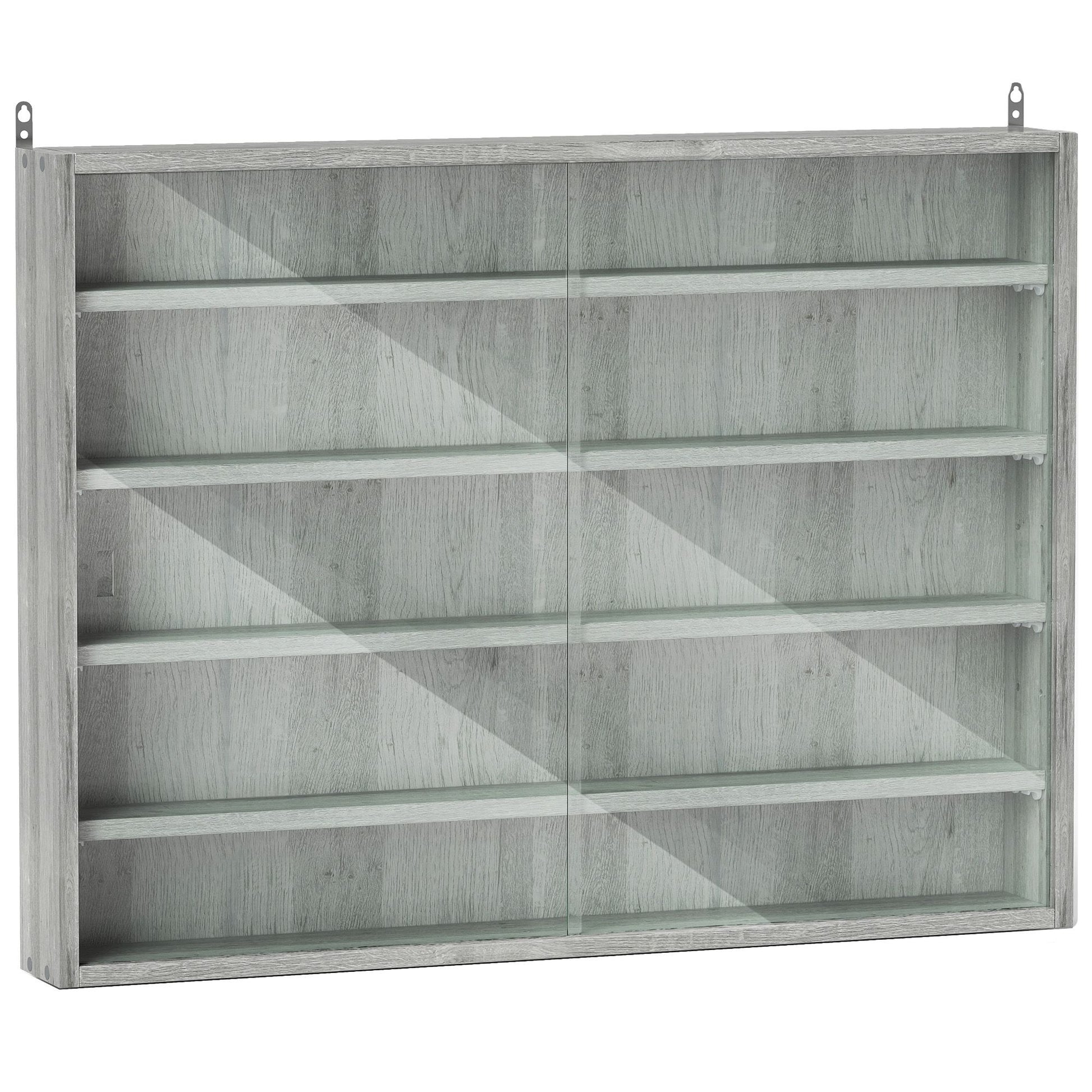 HOMCOM 5-Tier Wall-Mounted Glass Display Cabinet, Gray