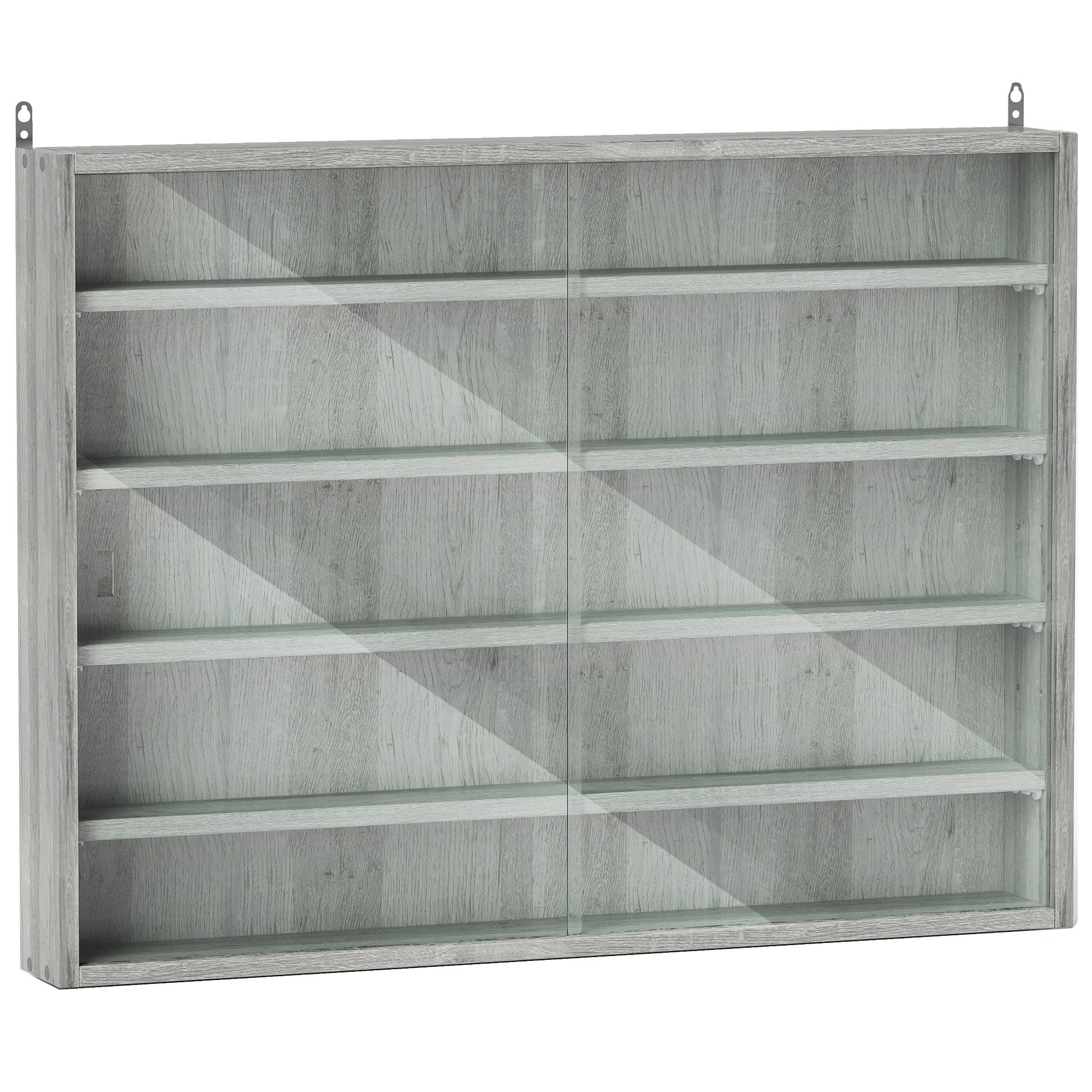 HOMCOM 5-Tier Wall-Mounted Glass Display Cabinet, Gray