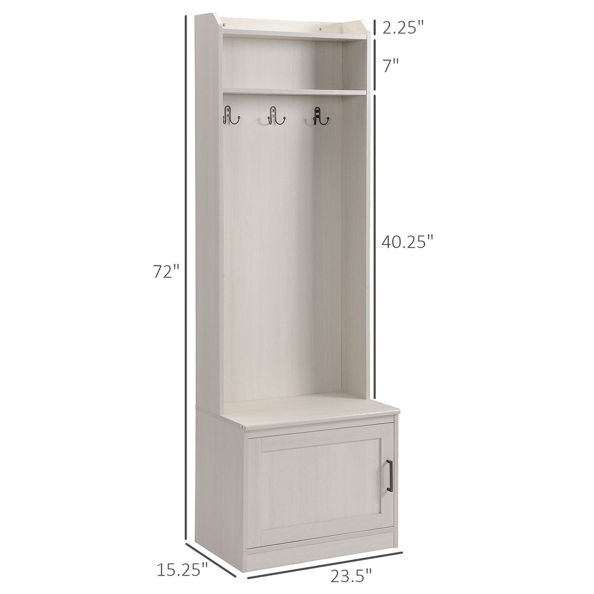 White Rustic Hall Tree Bench Entryway Coat Rack Shoe Storage Accent Furniture for Hallway Mudroom - product view 3