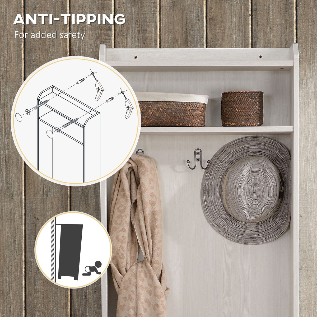 White Rustic Hall Tree Bench Entryway Coat Rack Shoe Storage Accent Furniture for Hallway Mudroom - product view 7