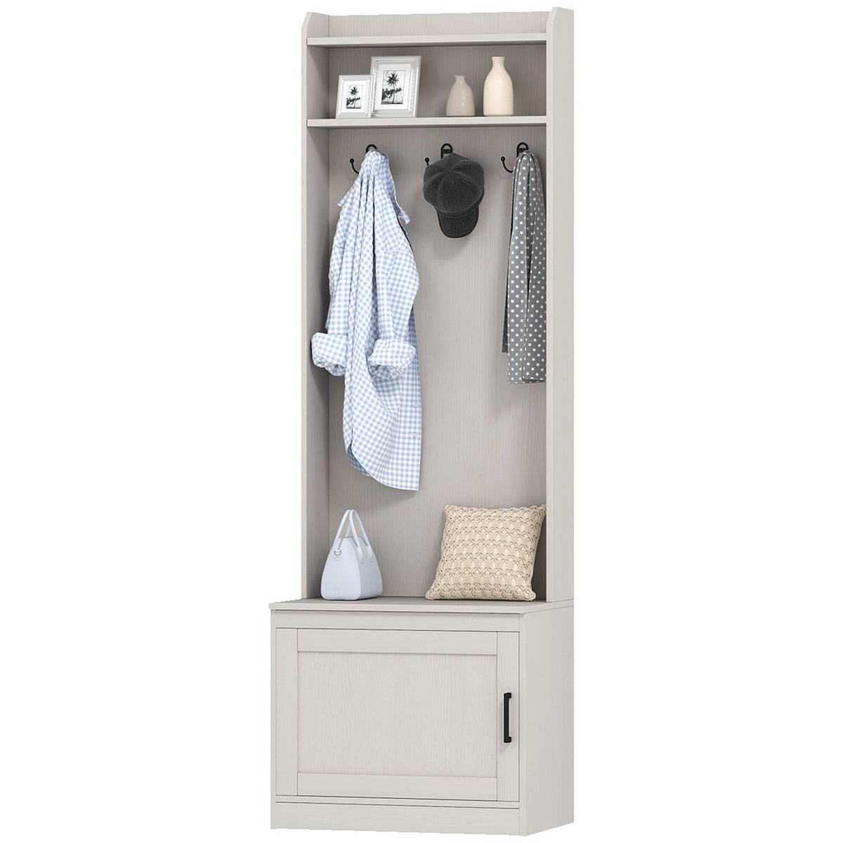 White Rustic Hall Tree Bench Entryway Coat Rack Shoe Storage Accent Furniture for Hallway Mudroom - product view 11