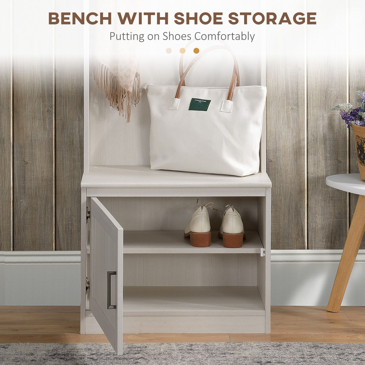 White Rustic Hall Tree Bench Entryway Coat Rack Shoe Storage Accent Furniture for Hallway Mudroom - product view 6